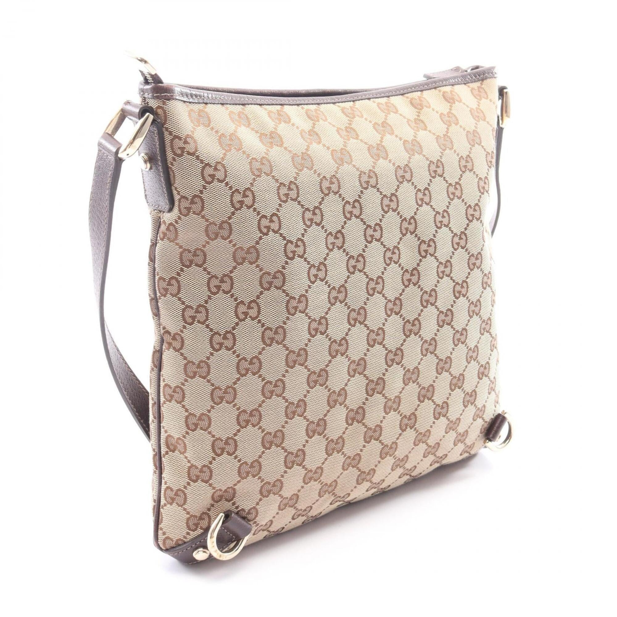 Gucci Beige Brown Canvas Leather Handbag Shoulder Bag (Pre-Owned)