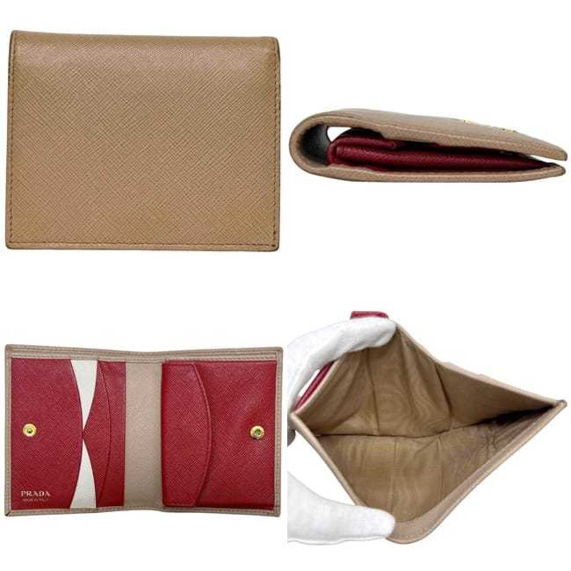 Prada Saffiano Beige Leather Wallet (Bi-Fold) (Pre-Owned)