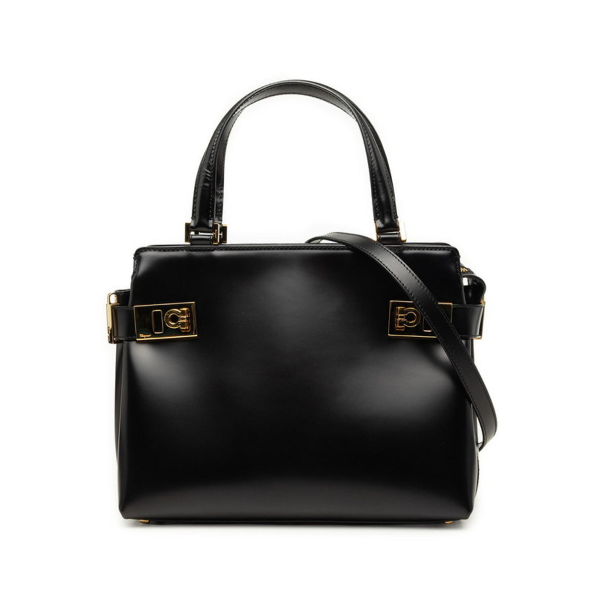 Salvatore Ferragamo Black Leather Handbag Shoulder Bag (Pre-Owned)