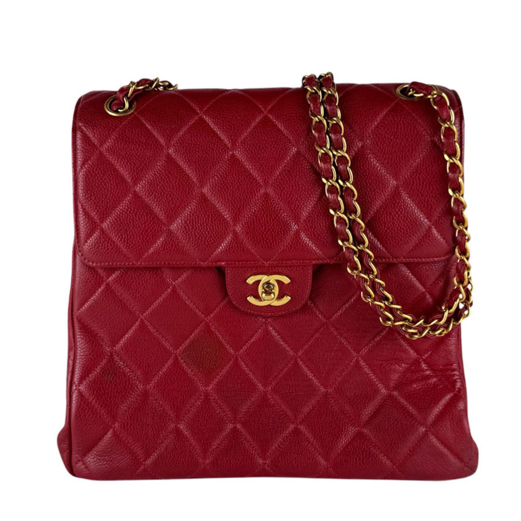 Chanel Red Color Grained Calfskin Shoulder Bag (Pre-Owned)