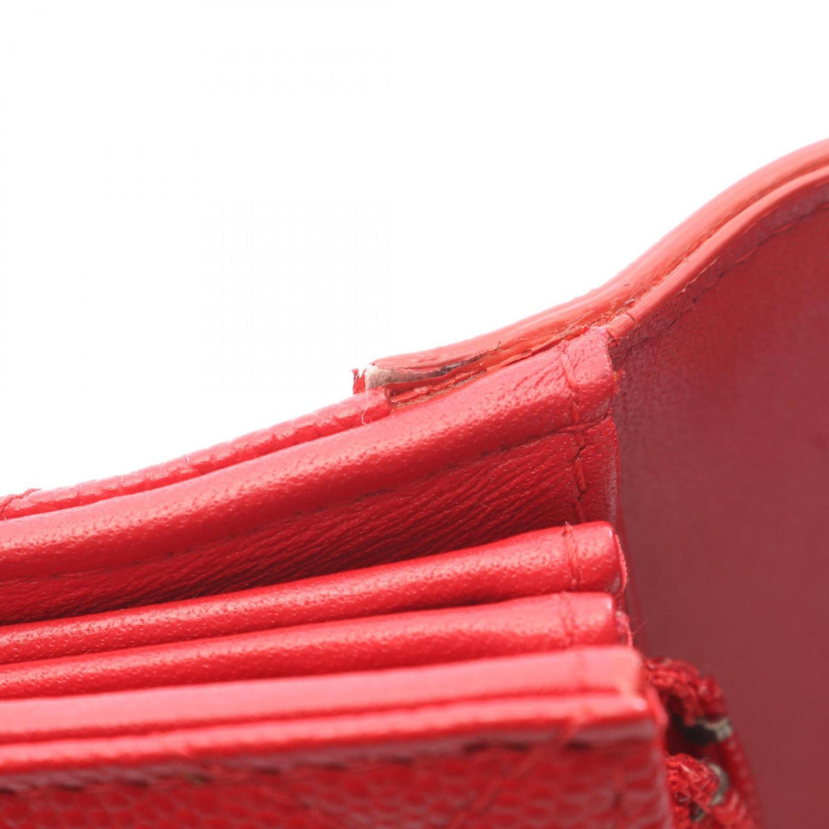 Chanel Red Color Grained Calfskin Wallet (Bi-Fold) (Pre-Owned)