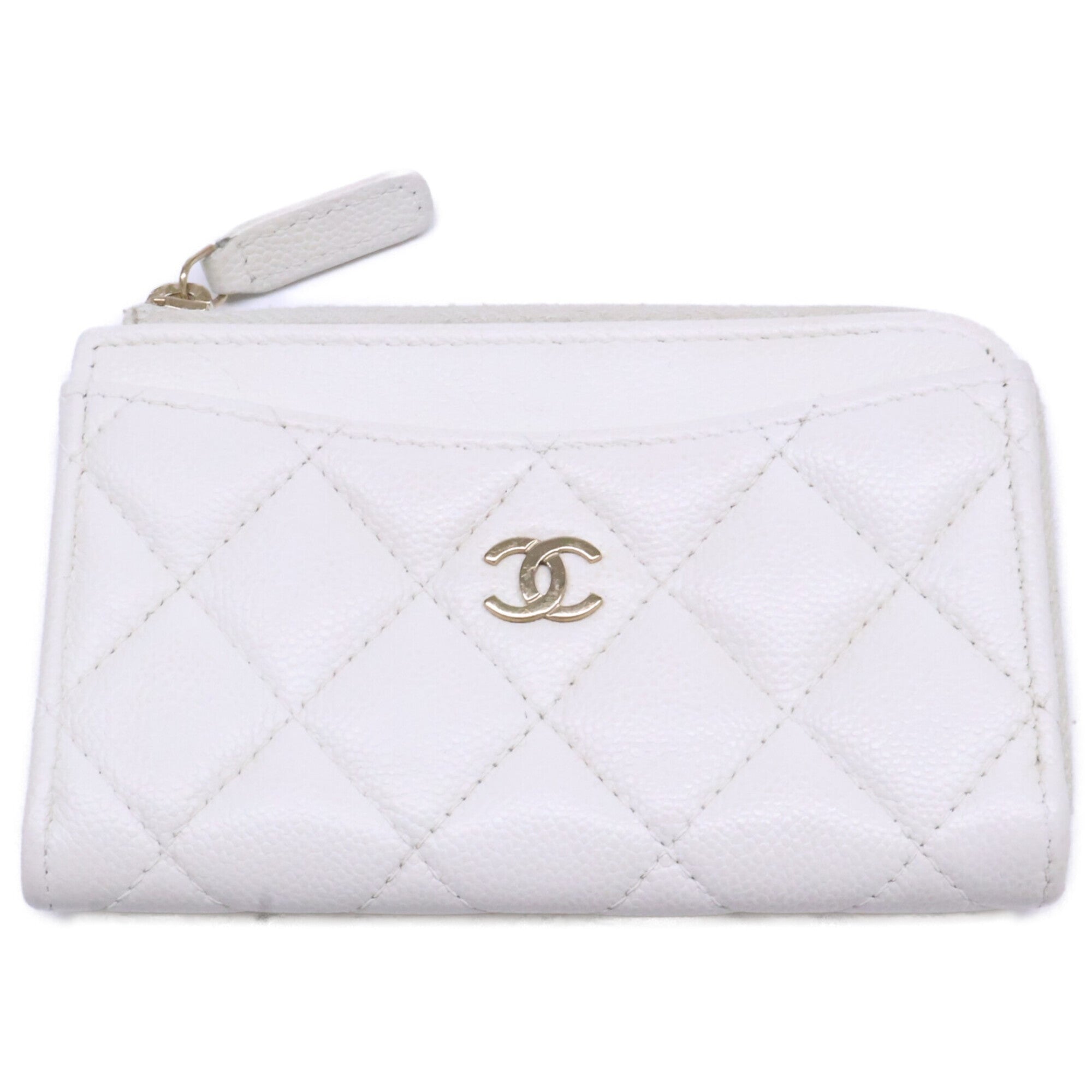 Chanel Gold White Grained Calfskin Coin Purse/Coin Case (Pre-Owned)
