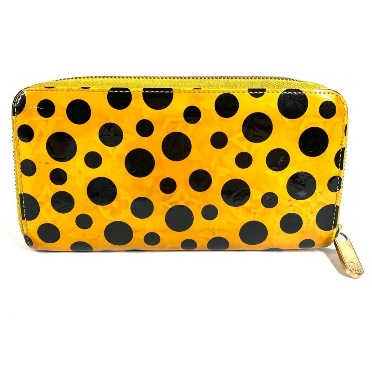 Louis Vuitton Dot Infinity (Yayoi Kusama) Black Yellow Patent Leather Long Wallet (Bi-Fold) (Pre-Owned)