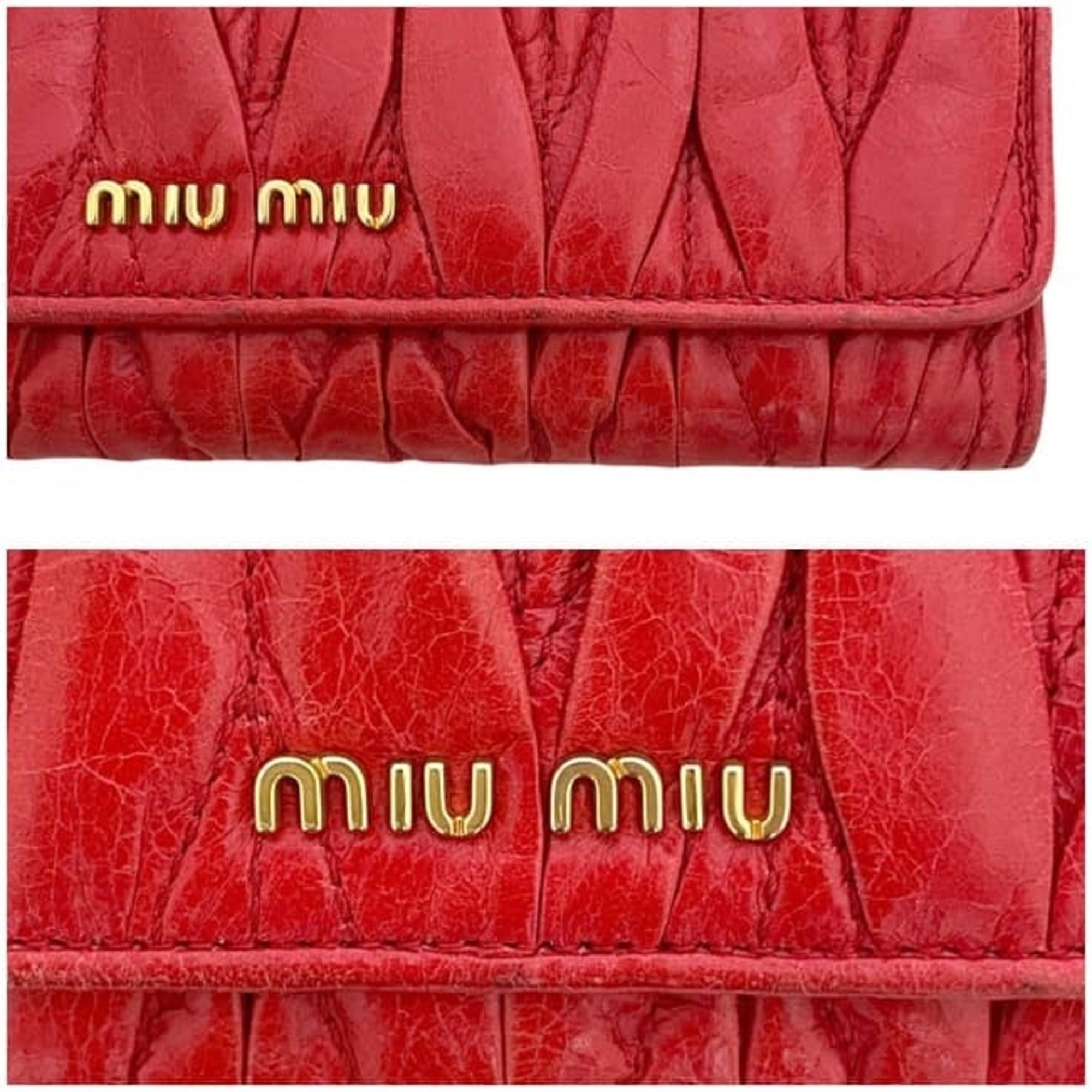 Miu Miu Matelasse Red Color Leather Long Wallet (Bi-Fold) (Pre-Owned)
