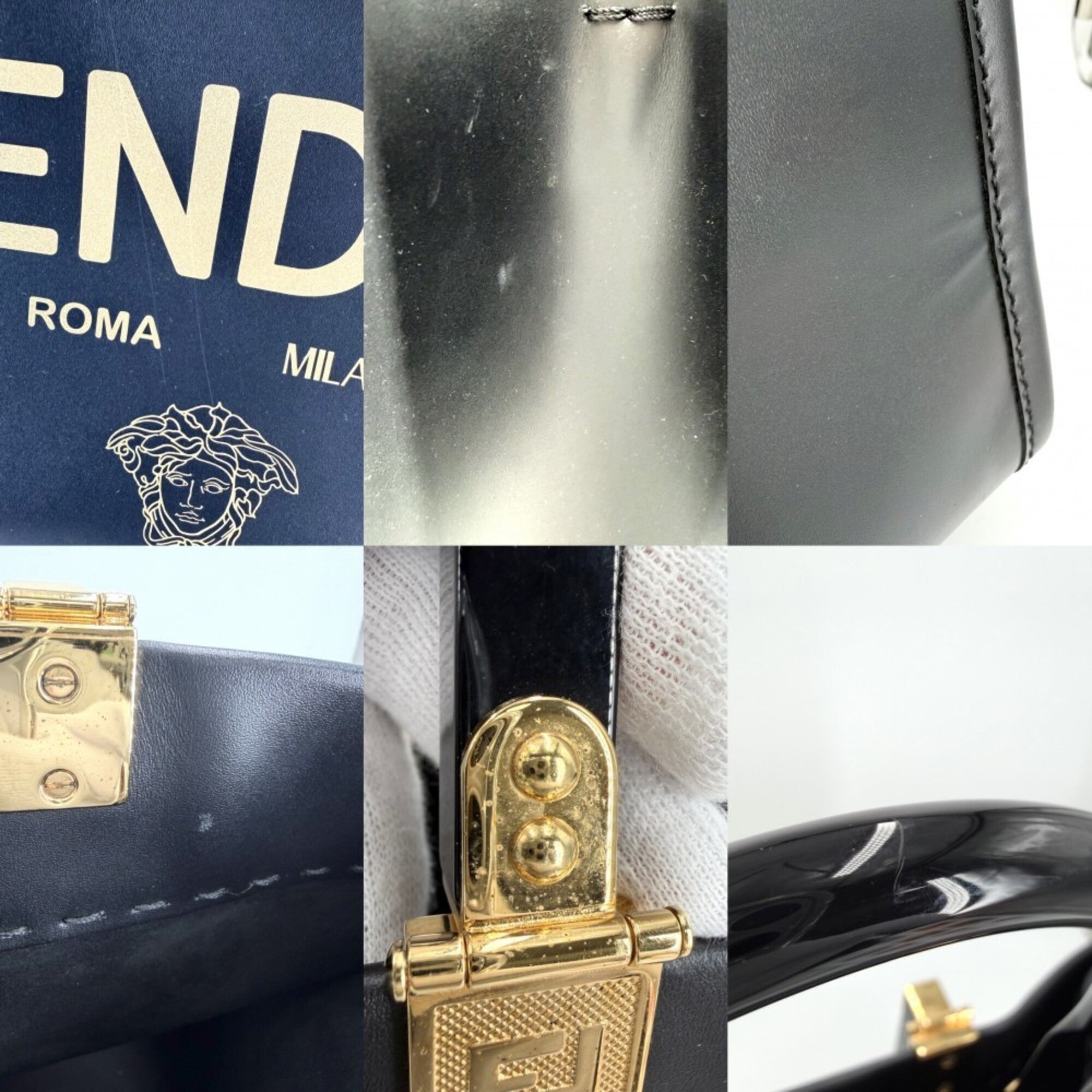 Fendi Black Leather Handbag Shoulder Bag Tote Bag (Pre-Owned)