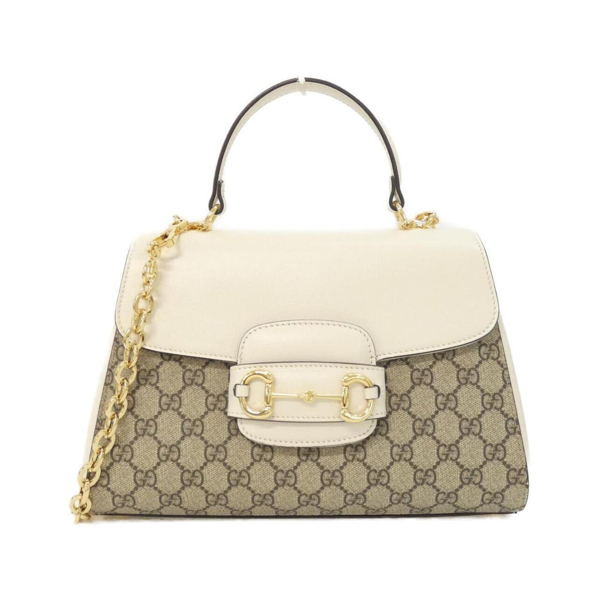 Gucci Beige White Gg Supreme Canvas Leather Handbag (Pre-Owned)