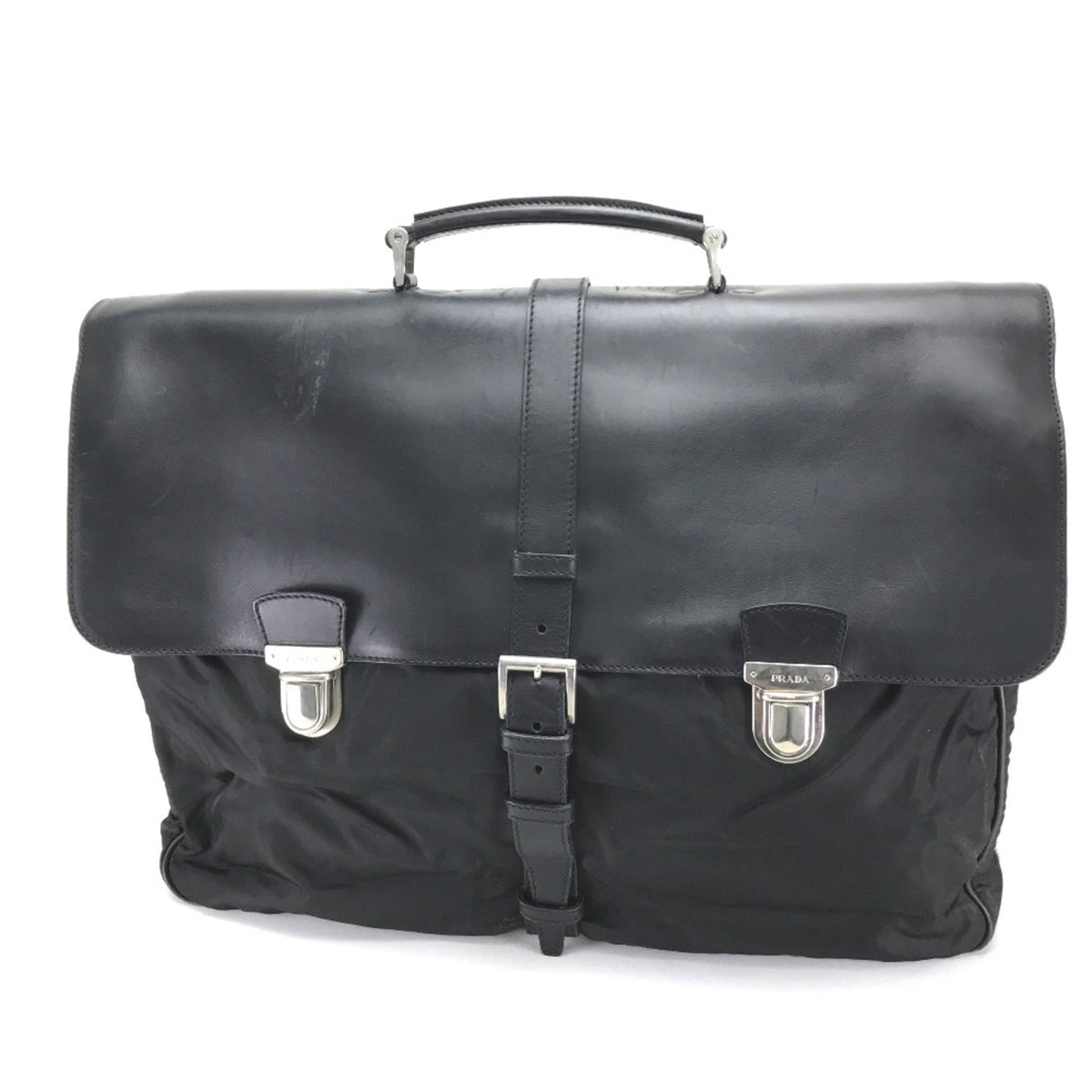 Prada Black Nylon Leather Handbag (Pre-Owned)