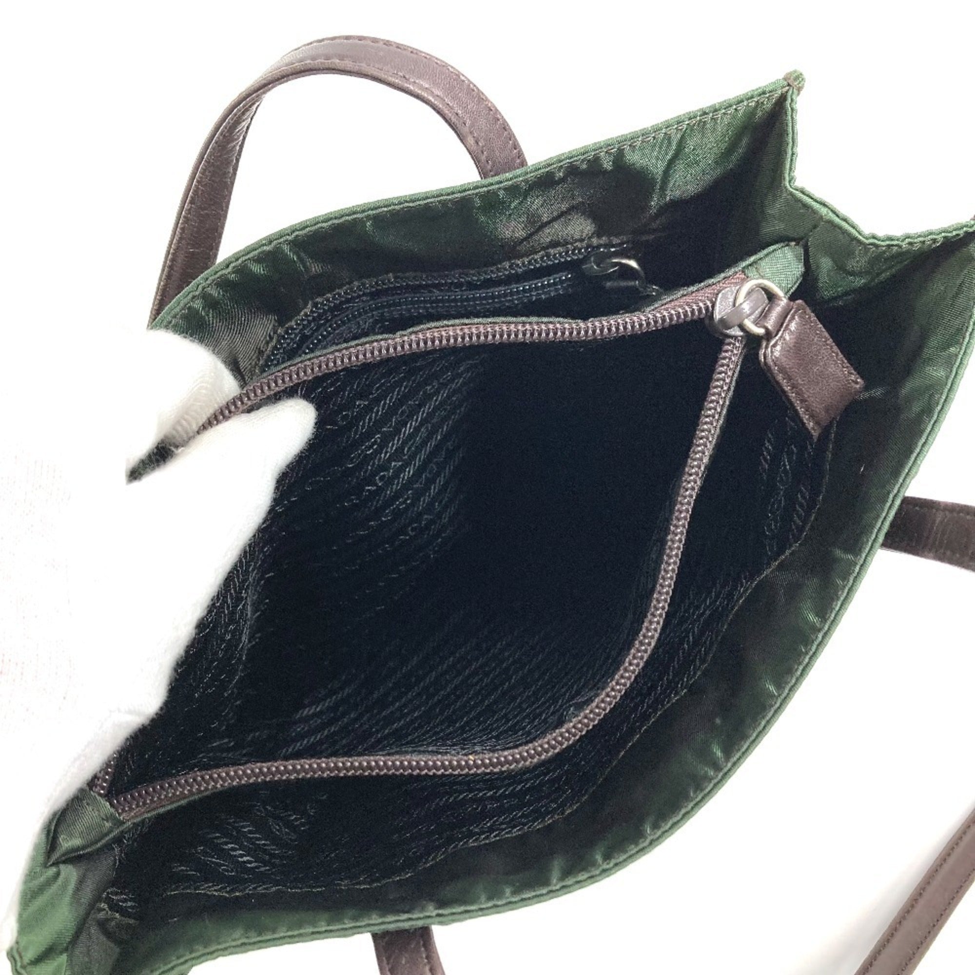 Prada Khaki Nylon Handbag Shoulder Bag Tote Bag (Pre-Owned)