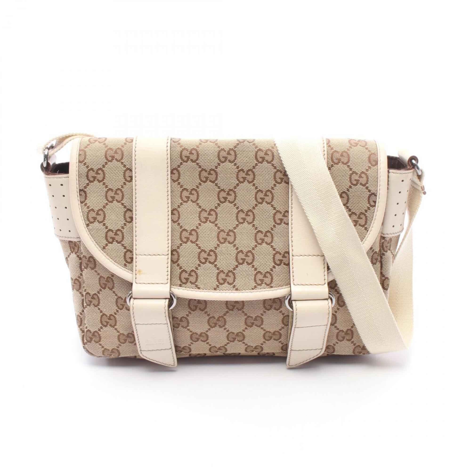 Gucci Gg Imprimé Beige Brown Ivory Gg Canvas Leather Handbag Shoulder Bag (Pre-Owned)