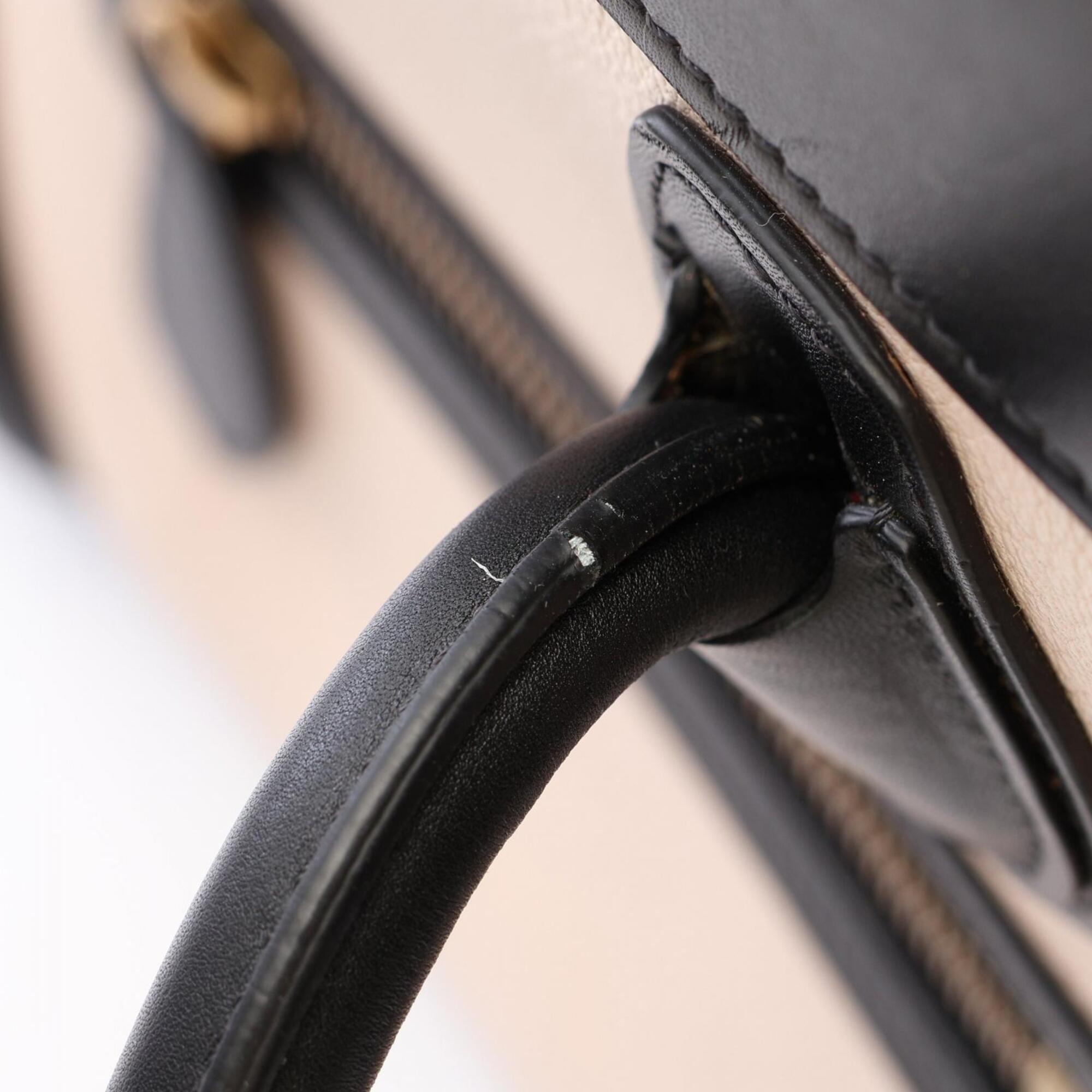 Celine Beige Black Ivory Leather Handbag Tote Bag (Pre-Owned)