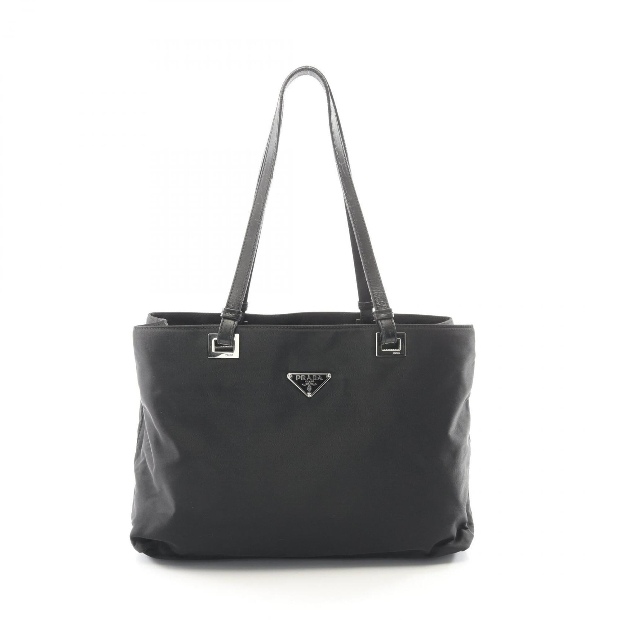 Prada Black Nylon Leather Handbag Tote Bag (Pre-Owned)