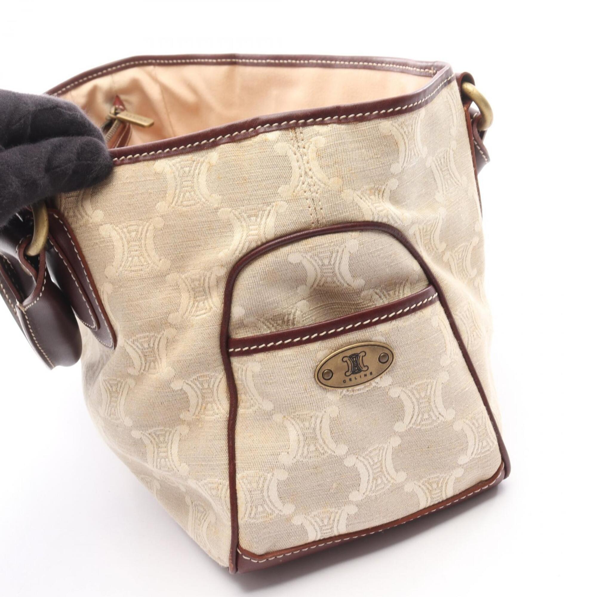Celine Beige Brown Canvas Leather Handbag (Pre-Owned)