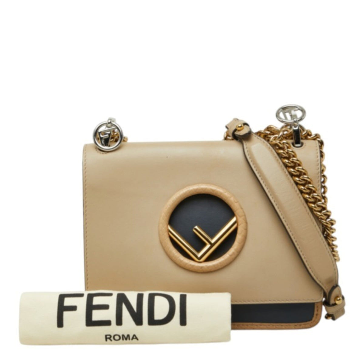 Fendi Beige Navy Leather Shoulder Bag (Pre-Owned)