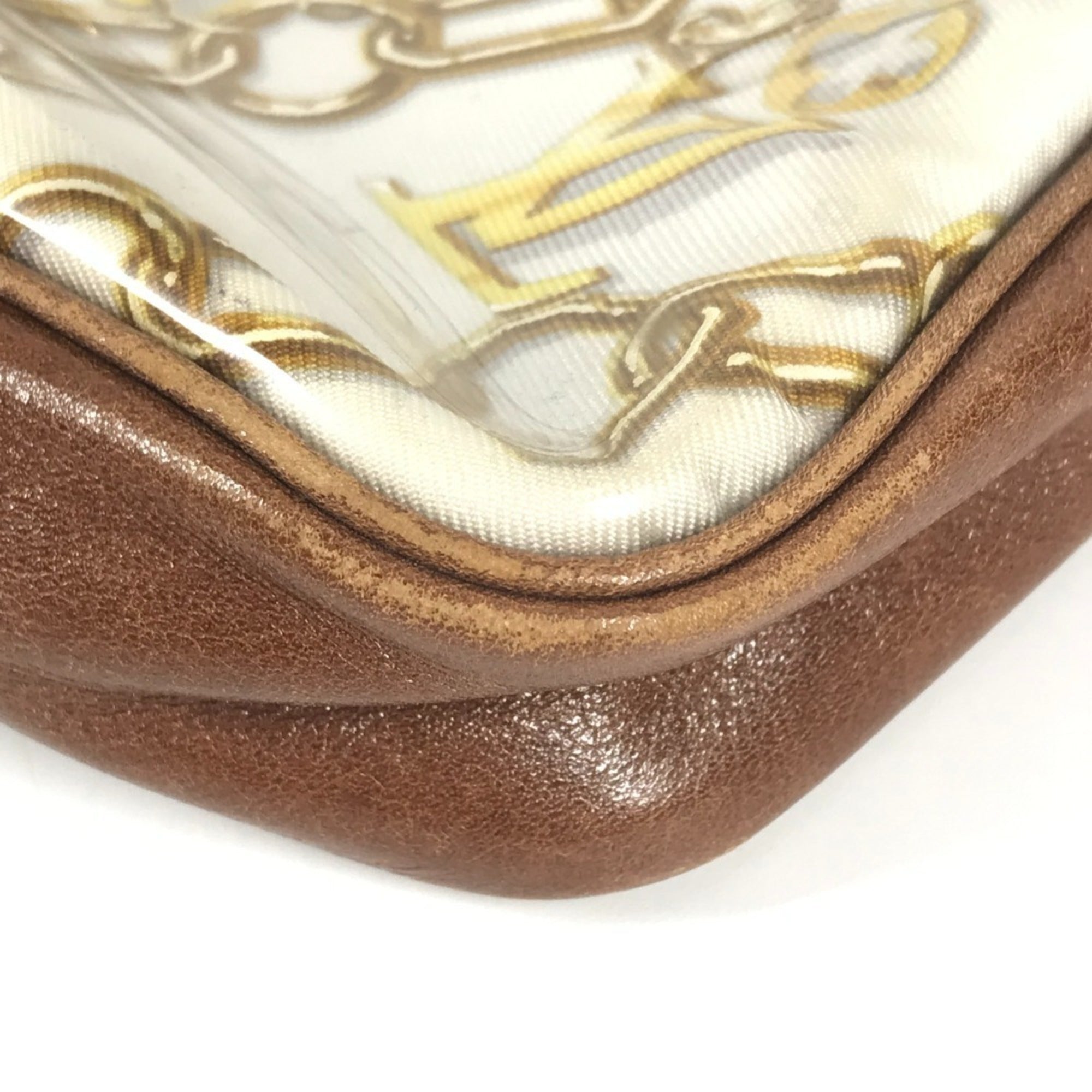 Louis Vuitton Brown White Vinyl Leather Handbag Pouch Shoulder Bag (Pre-Owned)