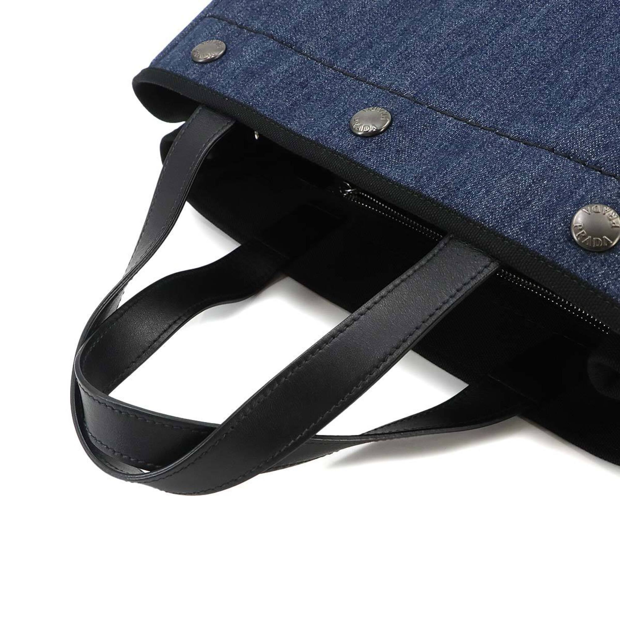 Prada Black Blue Denim Leather Handbag Shoulder Bag (Pre-Owned)