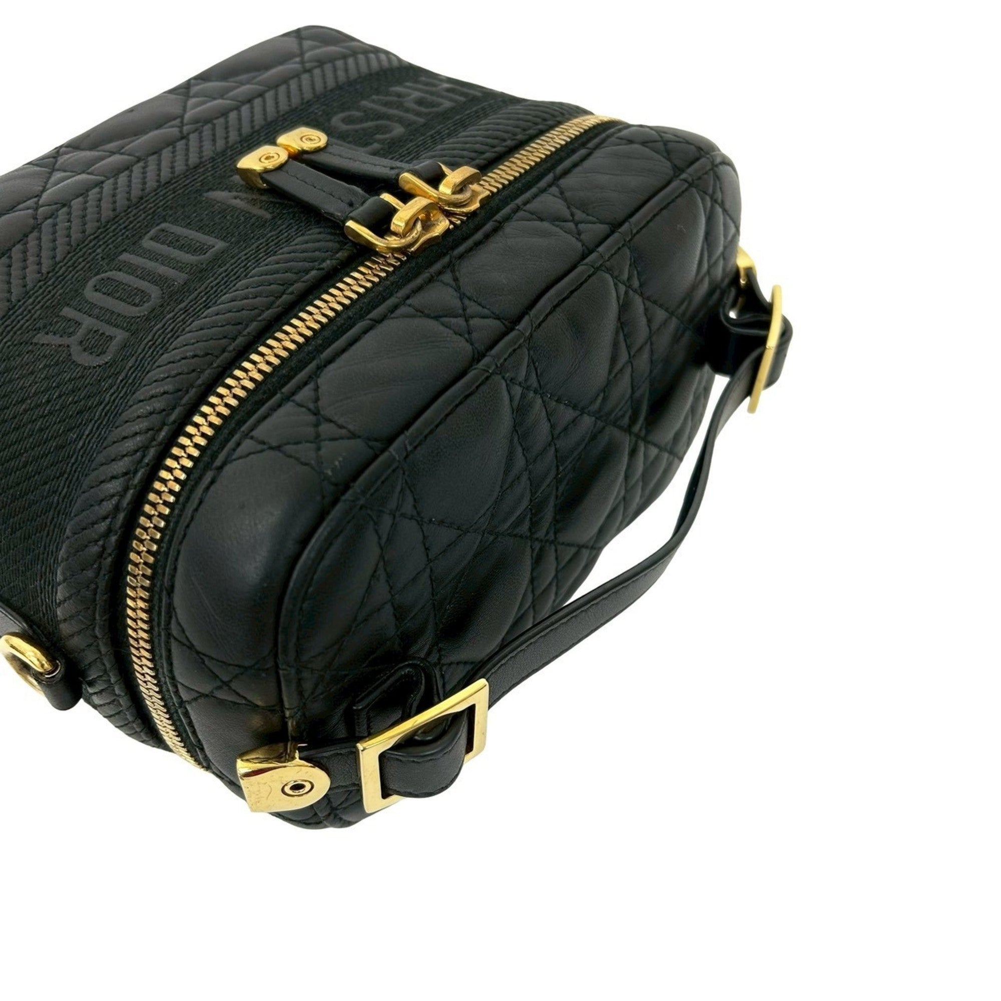 Christian Dior Black Leather Handbag Shoulder Bag Vanity Bag (Pre-Owned)