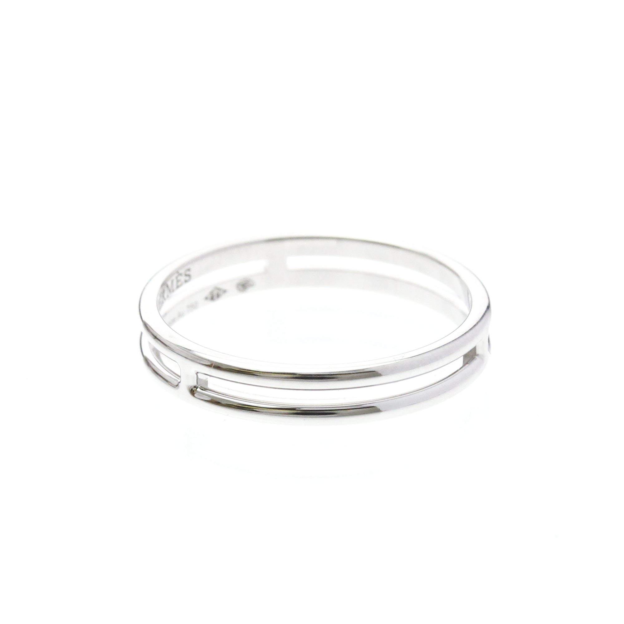 Hermes Ariane Wedding Band Ring 18K White Gold Silver White_Gold Ring Jewelry (Pre-Owned)