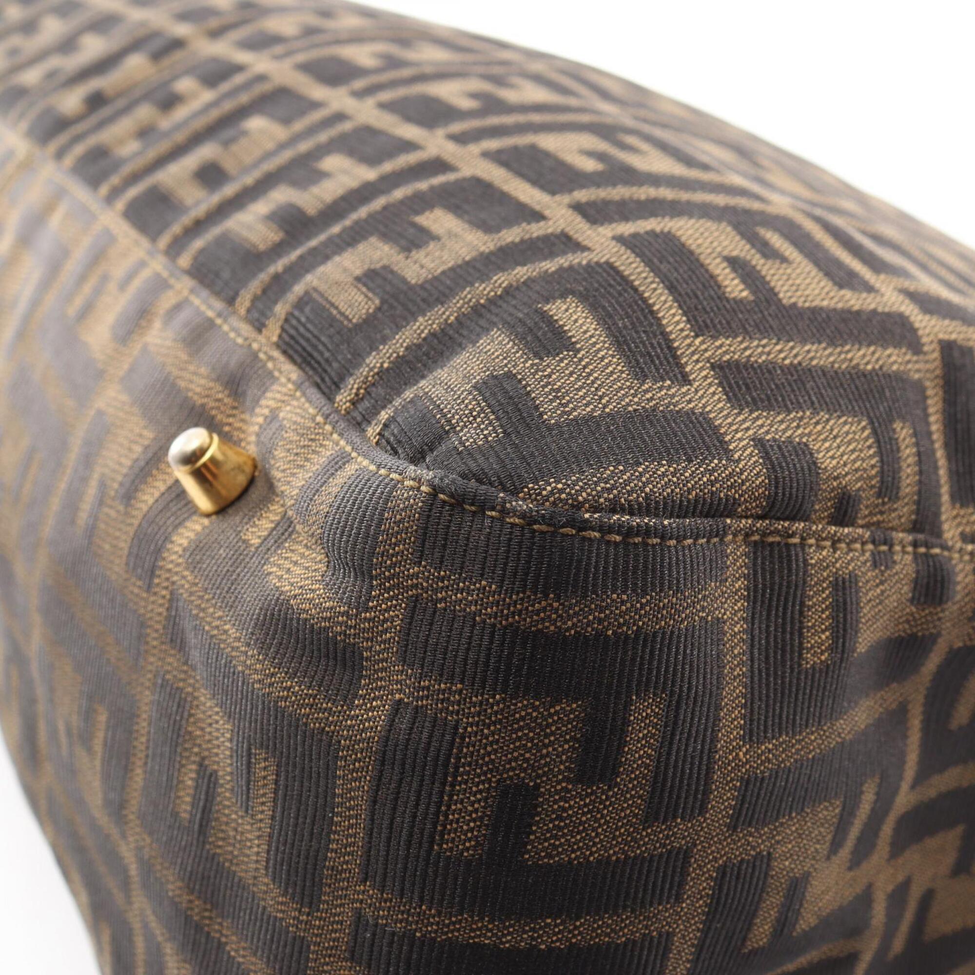 Fendi Black Brown Canvas Leather Handbag Tote Bag (Pre-Owned)