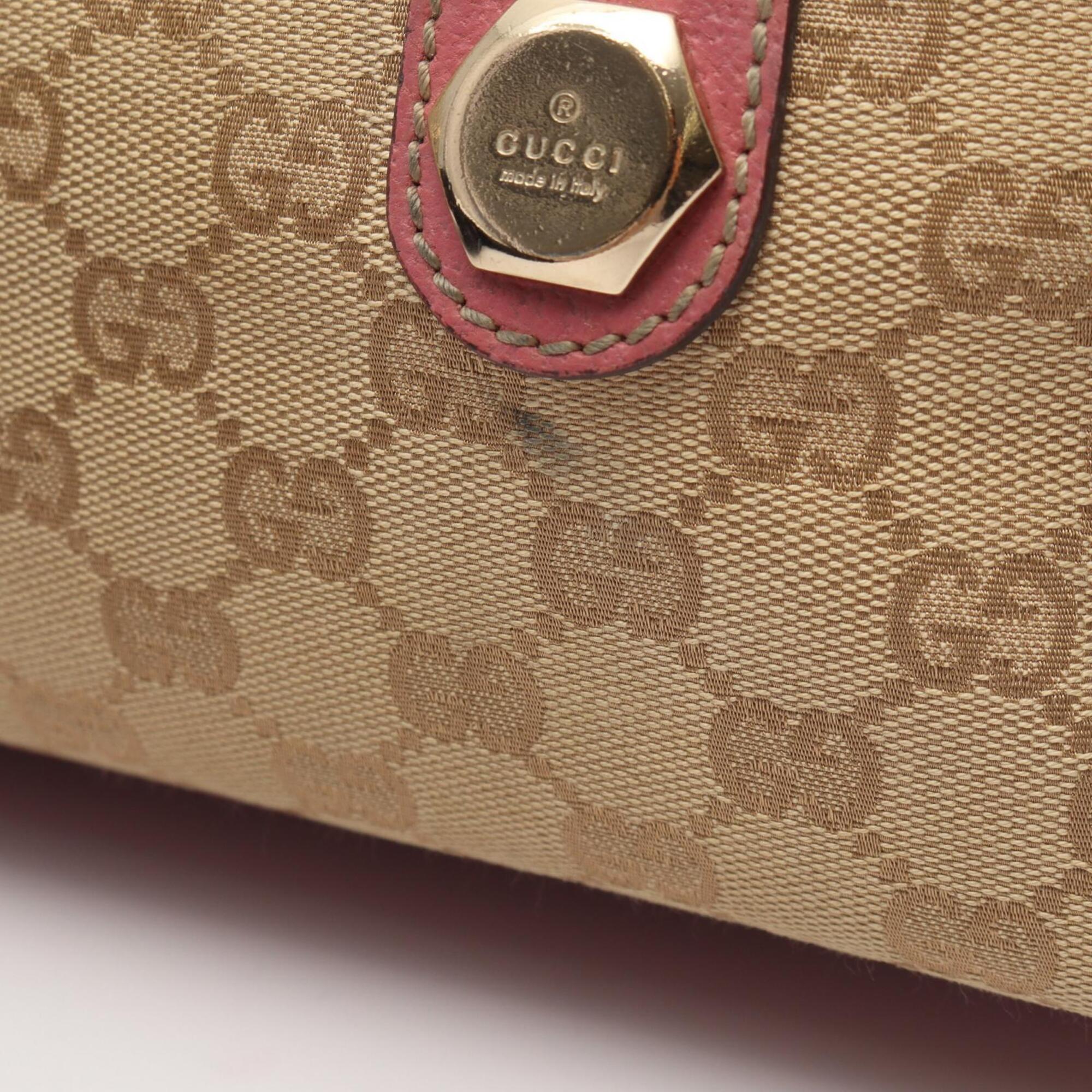 Gucci Beige Pink Canvas Leather Handbag (Pre-Owned)