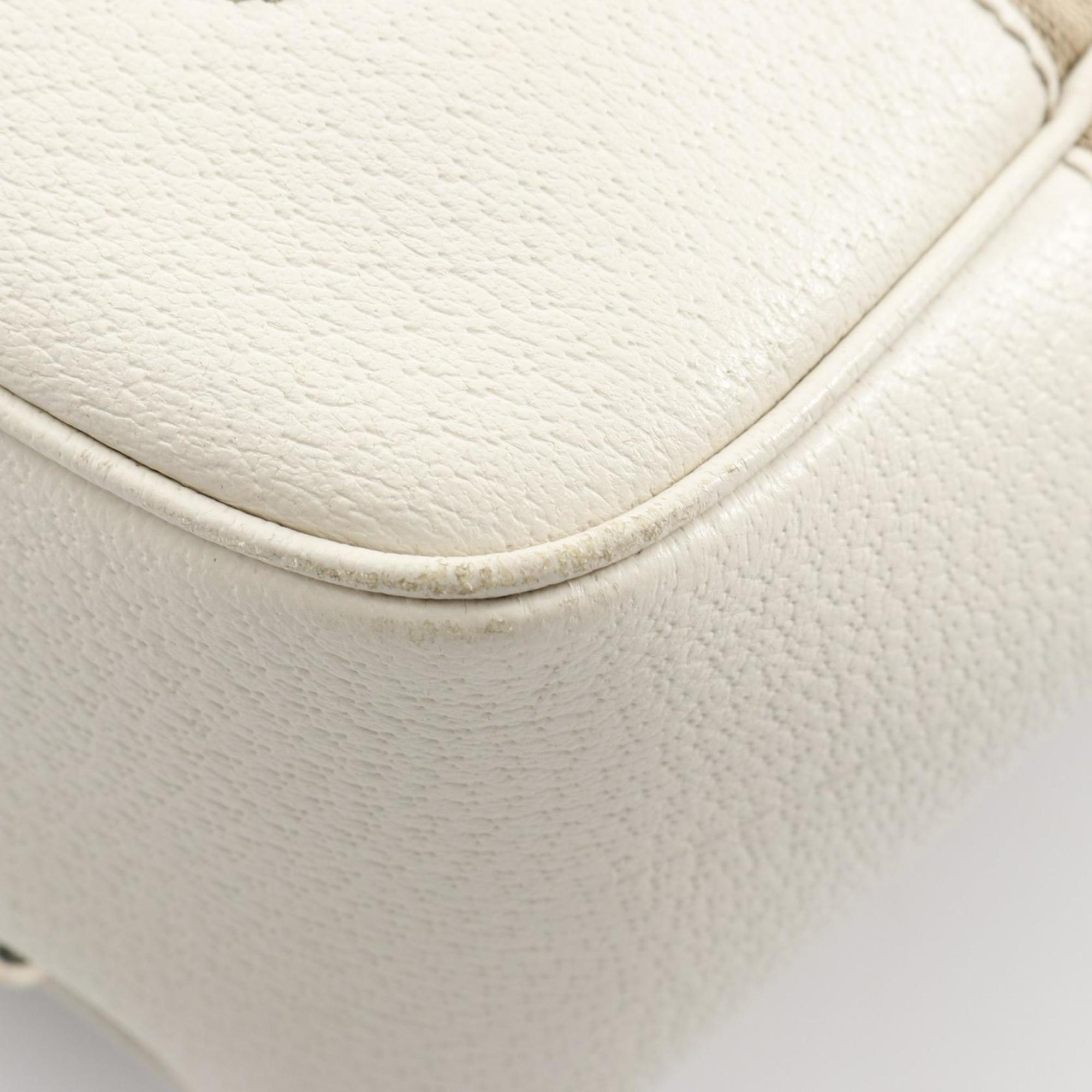 Gucci Beige White Canvas Leather Tote Bag (Pre-Owned)