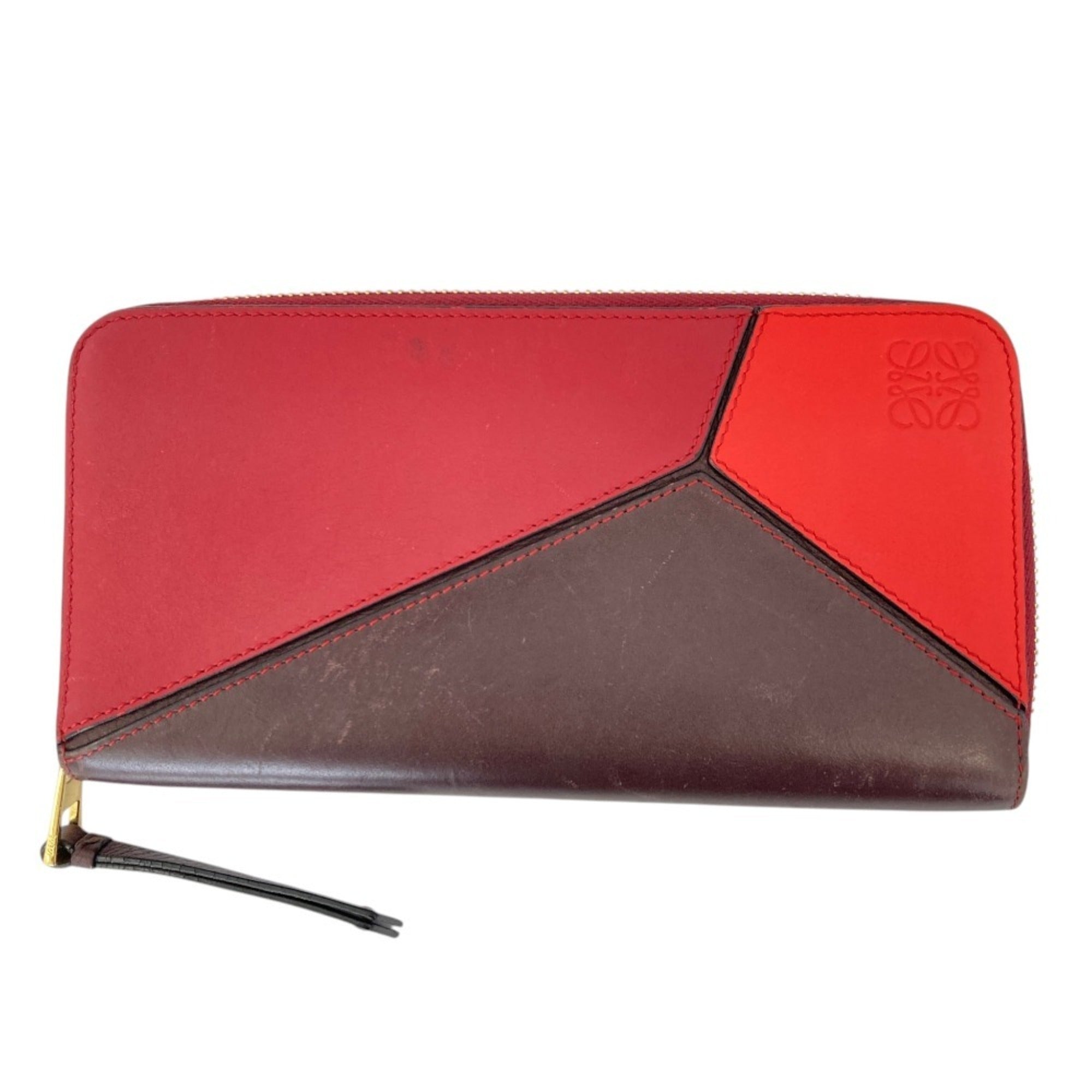 Loewe Brown Orange Red Color Leather Long Wallet (Bi-Fold) (Pre-Owned)
