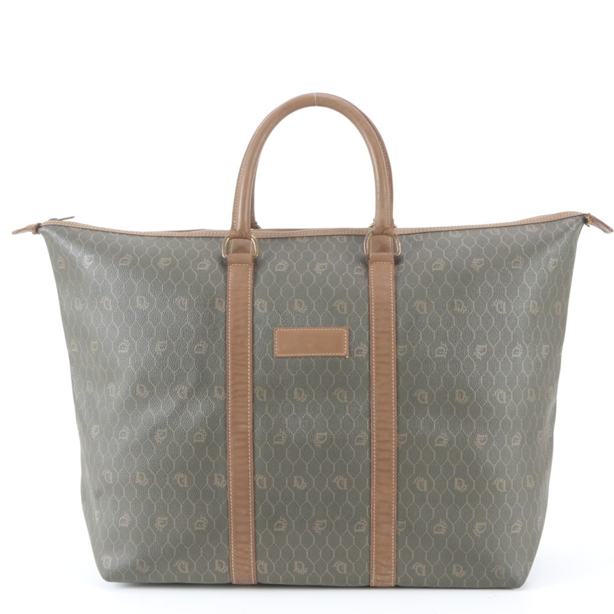 Christian Dior Brown Leather Coated Canvas Handbag Tote Bag (Pre-Owned)