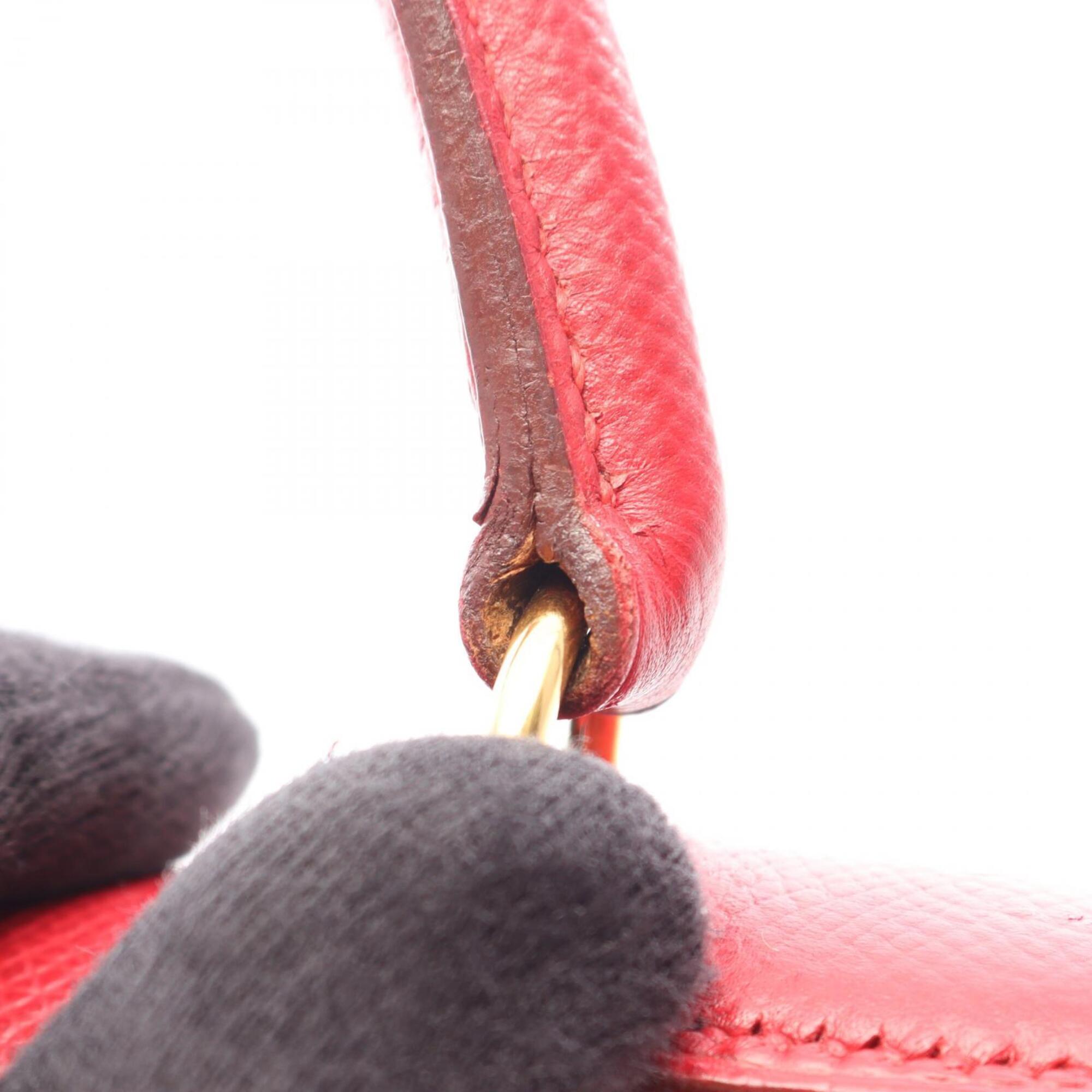 Hermes Red Color Rouge Vif Courchevel Leather Handbag (Pre-Owned)