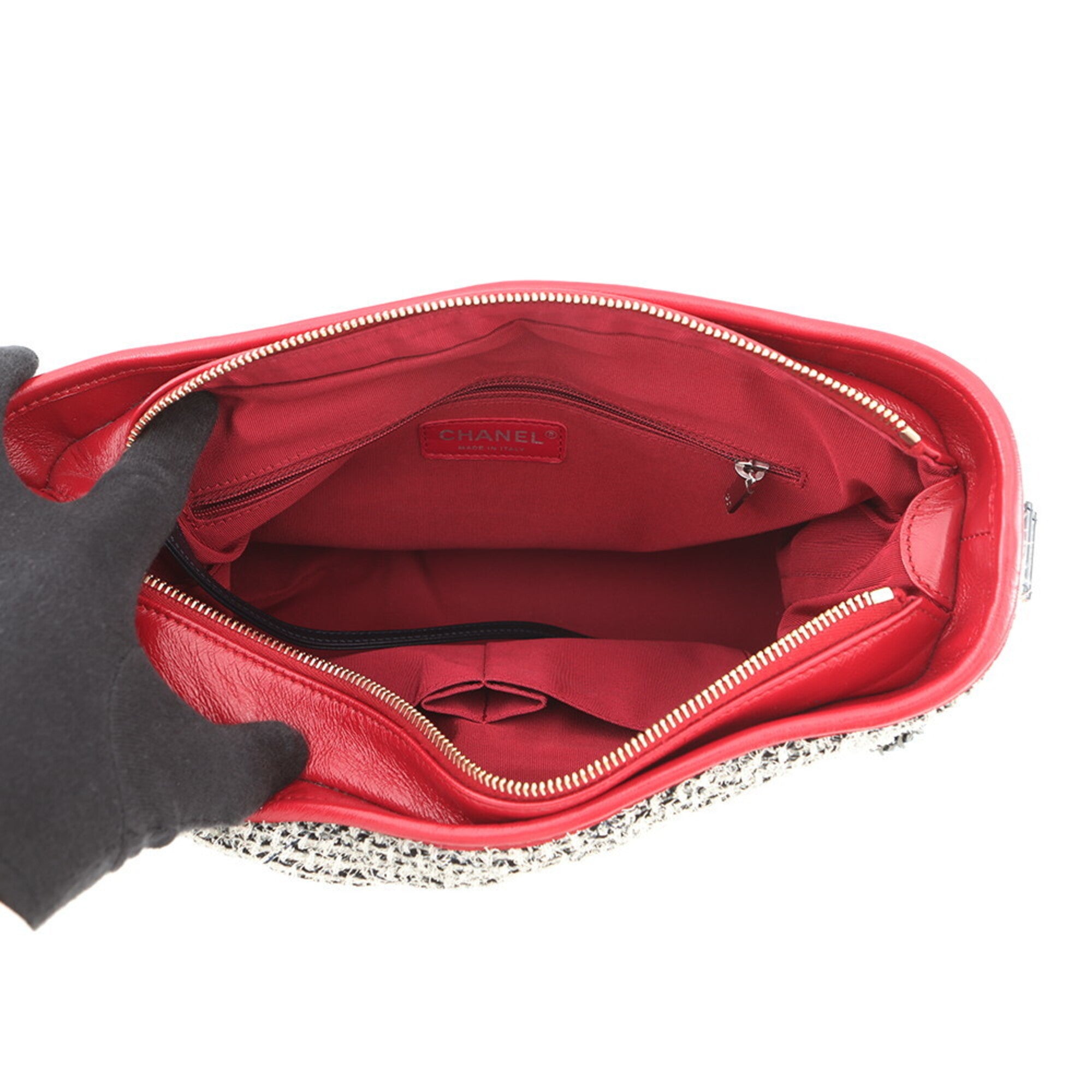 Chanel Navy Red Color White Tweed Leather Handbag Shoulder Bag (Pre-Owned)