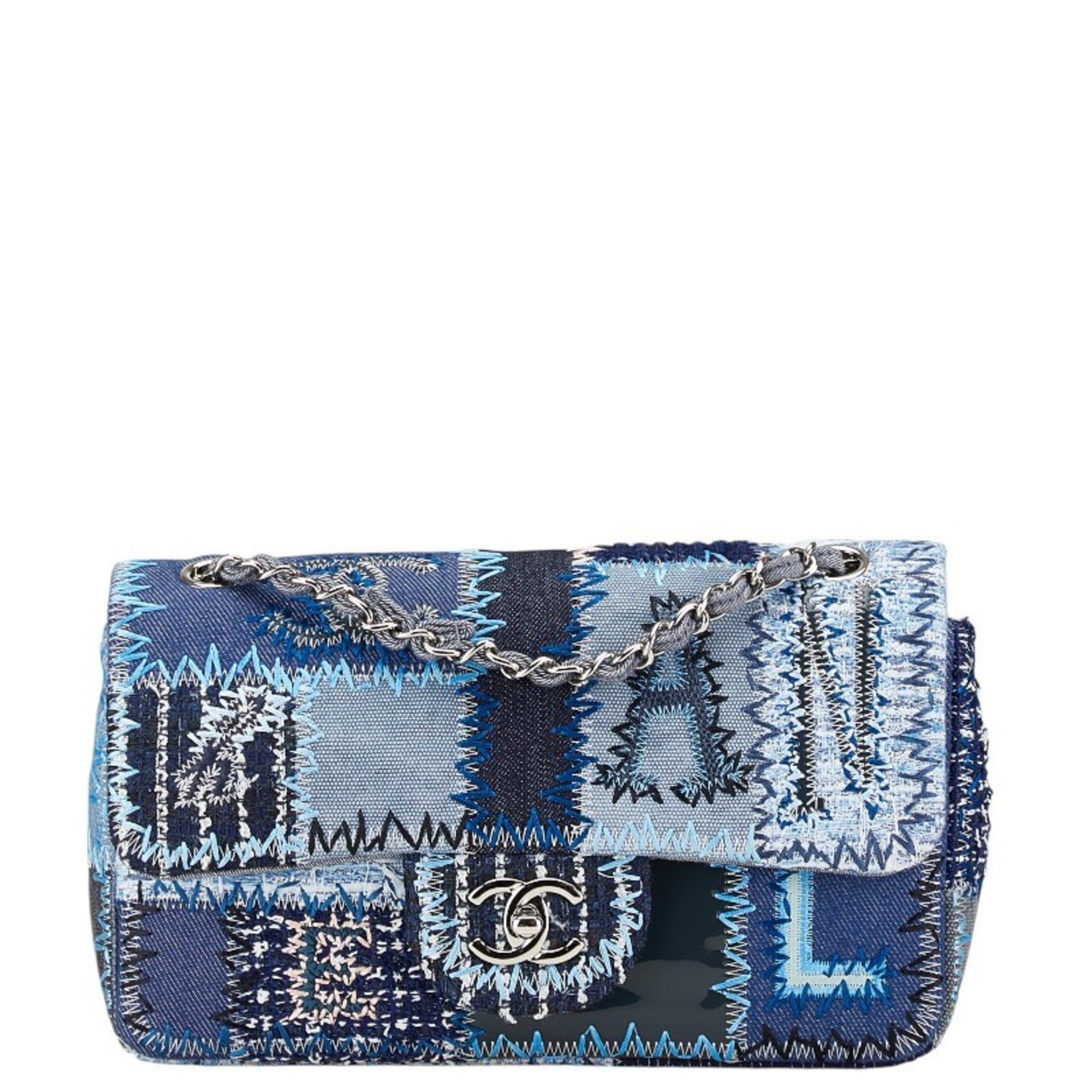 Chanel Blue Multi-Color Silver Denim Caviar Leather Handbag Shoulder Bag (Pre-Owned)