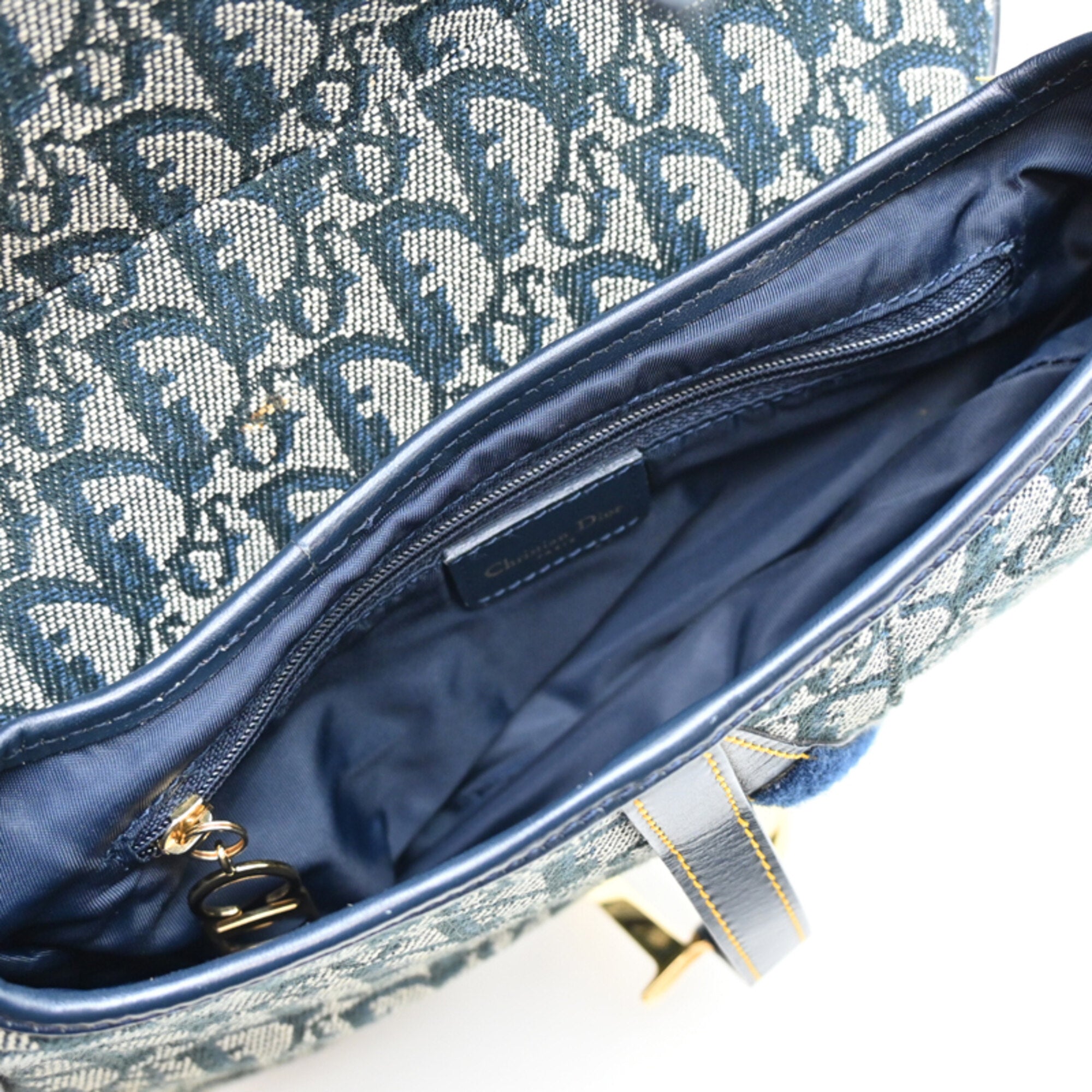 Christian Dior Navy Canvas Leather Saddle Bag Shoulder Bag (Pre-Owned)
