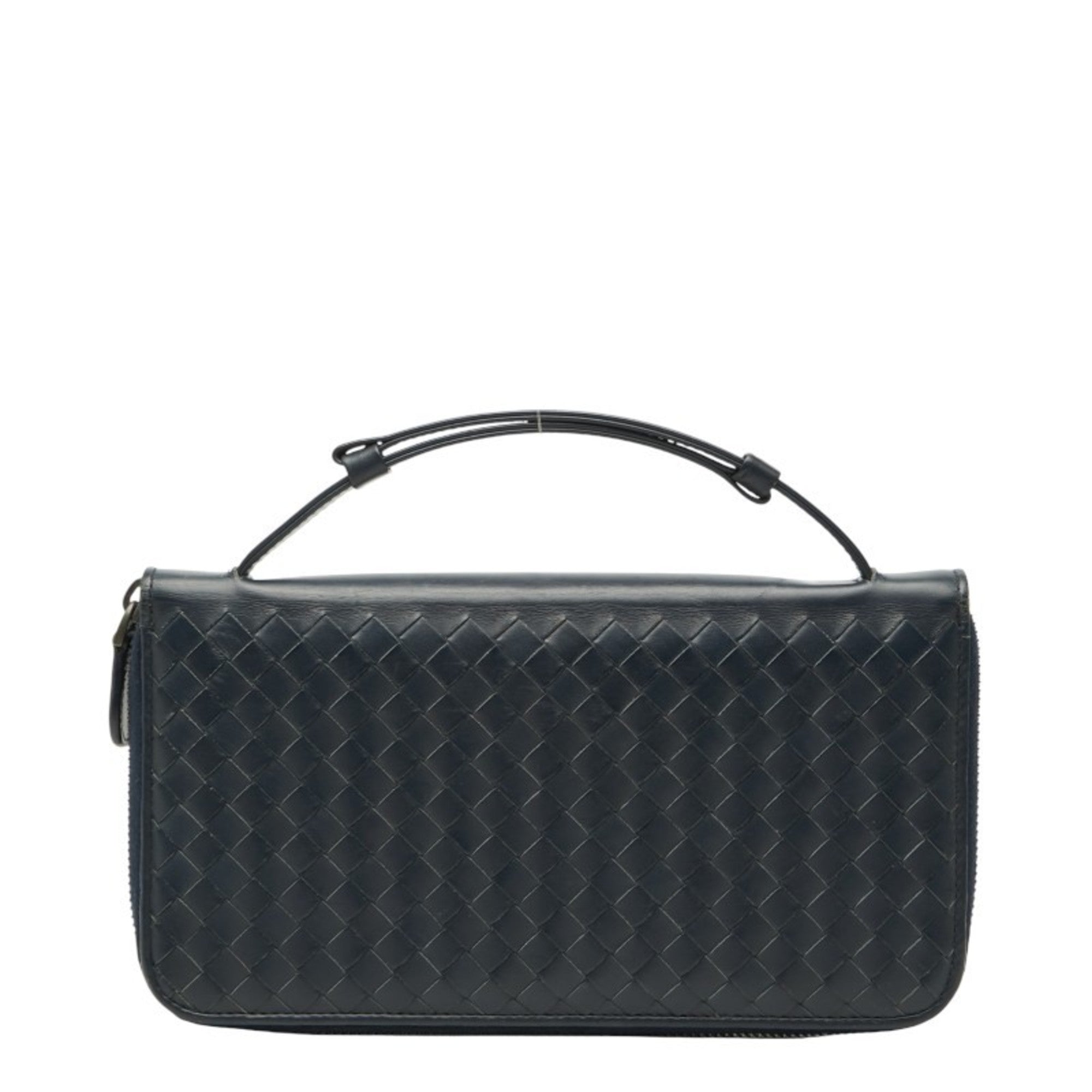 Bottega Veneta Intrecciato Navy Leather Long Wallet (Bi-Fold) (Pre-Owned)