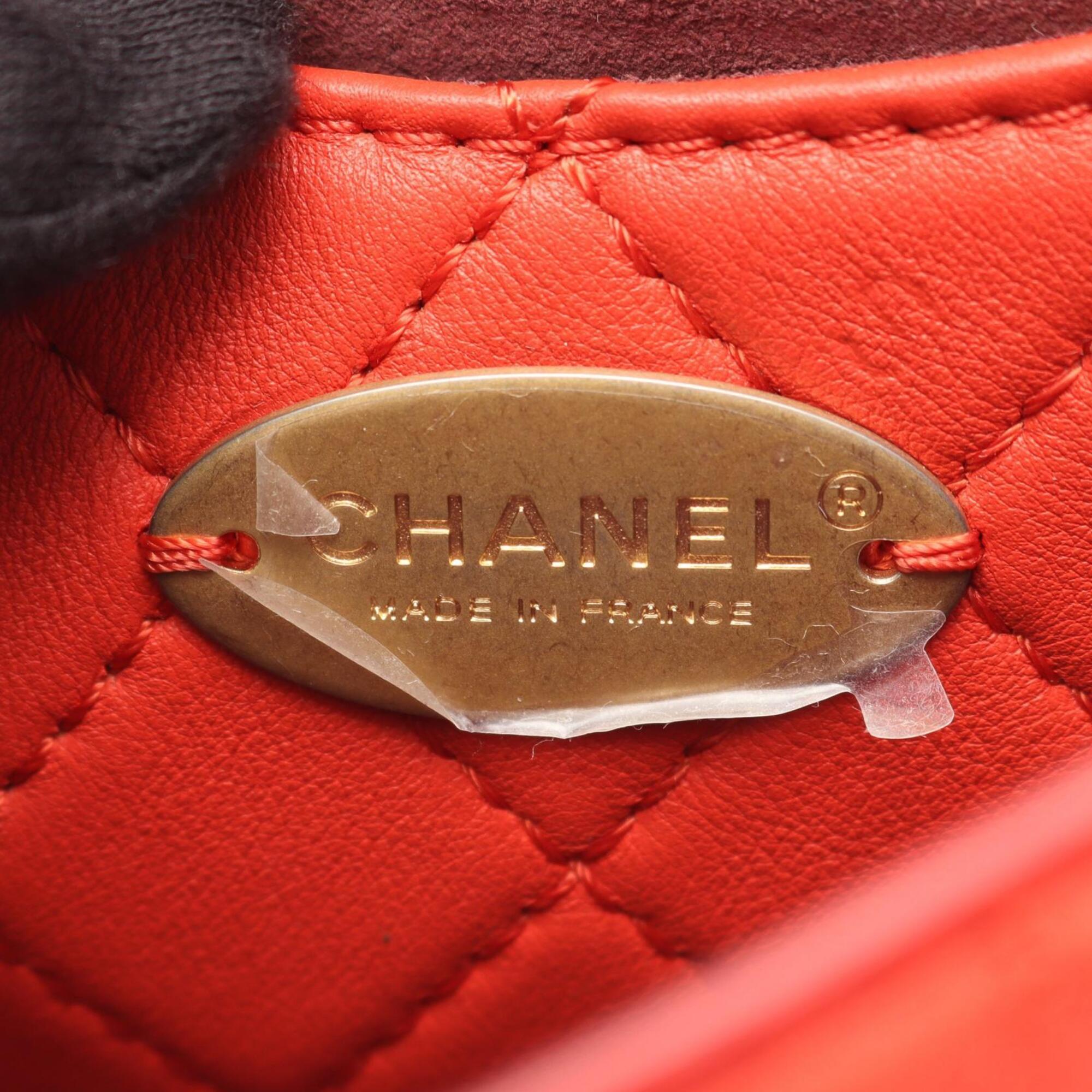 Chanel Red Color Leather Handbag Pouch Shoulder Bag (Pre-Owned)