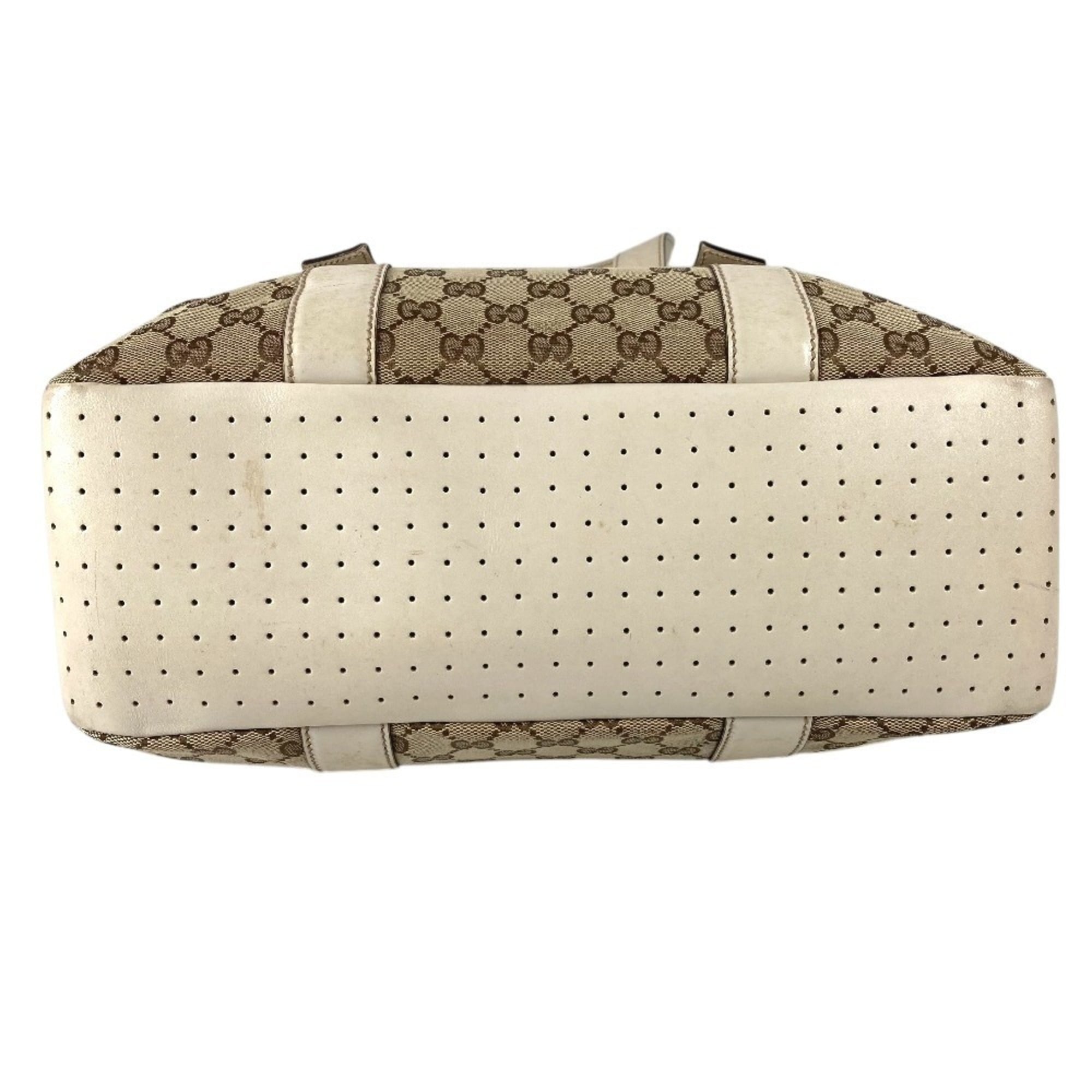 Gucci Beige White Gg Canvas Leather Shoulder Bag Tote Bag (Pre-Owned)