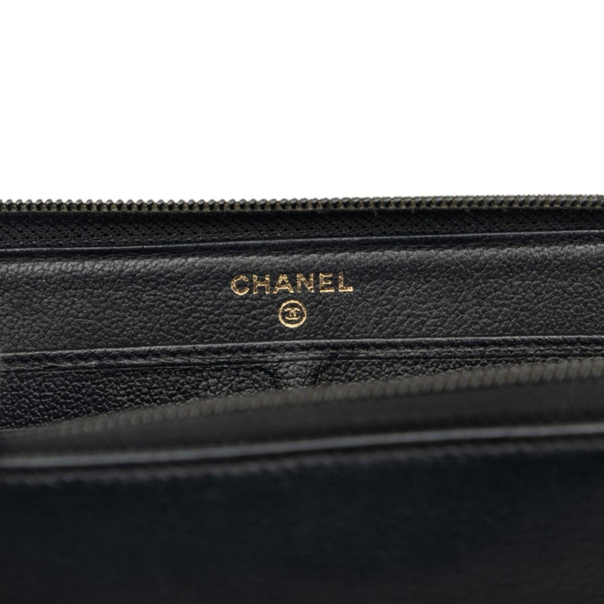 Chanel Gold Black Leather Long Wallet (Bi-Fold) (Pre-Owned)