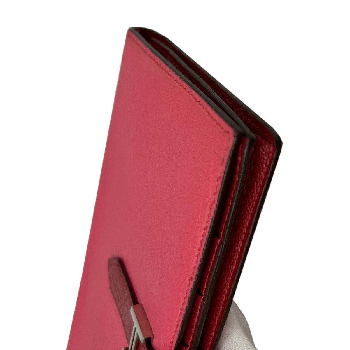 Hermes Bicolor Rouge Garance Chevre Leather Long Wallet (Bi-Fold) (Pre-Owned)