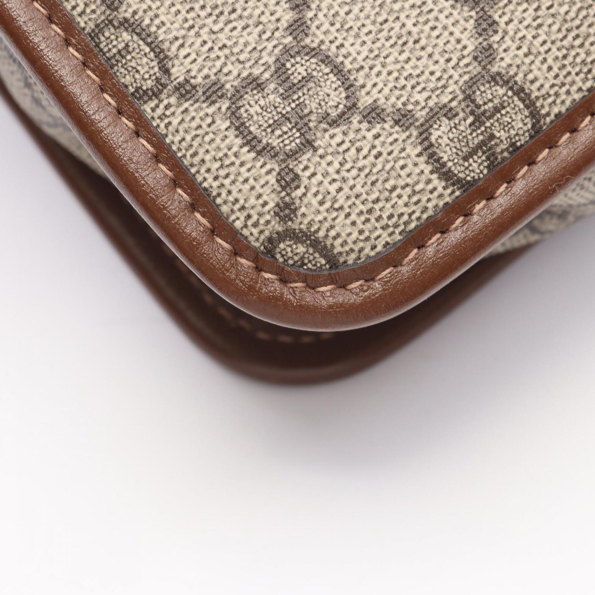 Gucci Beige Brown Coated Canvas Leather Handbag Shoulder Bag (Pre-Owned)