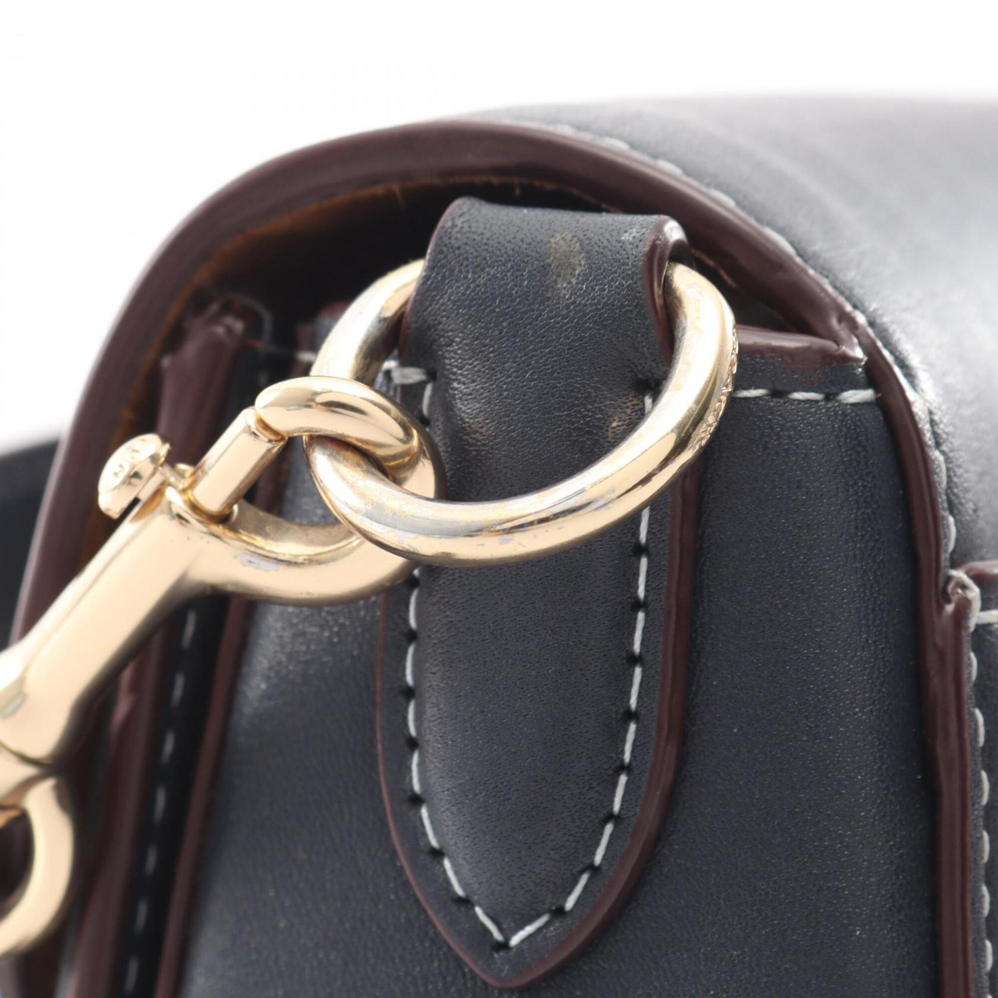 Coach Navy Leather Canvas Handbag Saddle Bag Shoulder Bag (Pre-Owned)