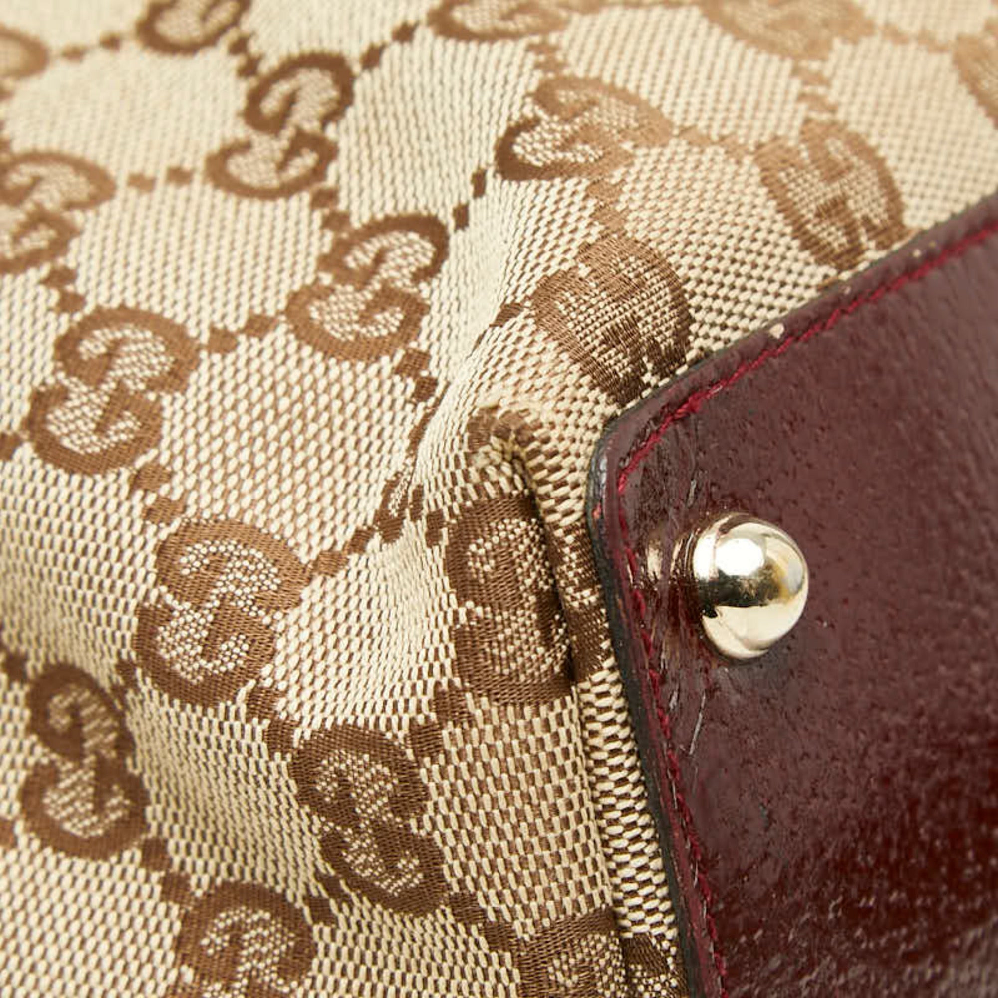 Gucci Gg Canvas Brown Red Color Canvas Leather Handbag Tote Bag (Pre-Owned)
