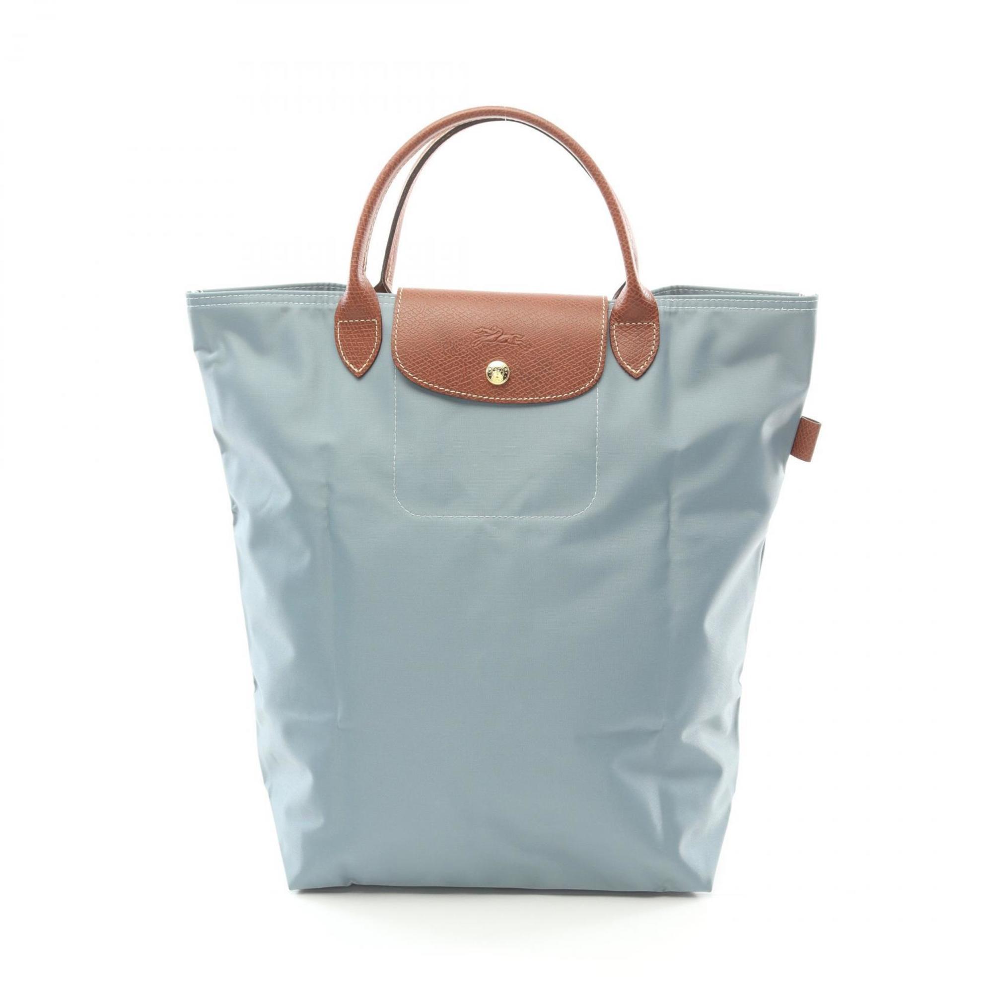 Longchamp Brown Green Light Blue Light Blue Green Fabric Leather Shopping Bag Tote Bag (Pre-Owned)
