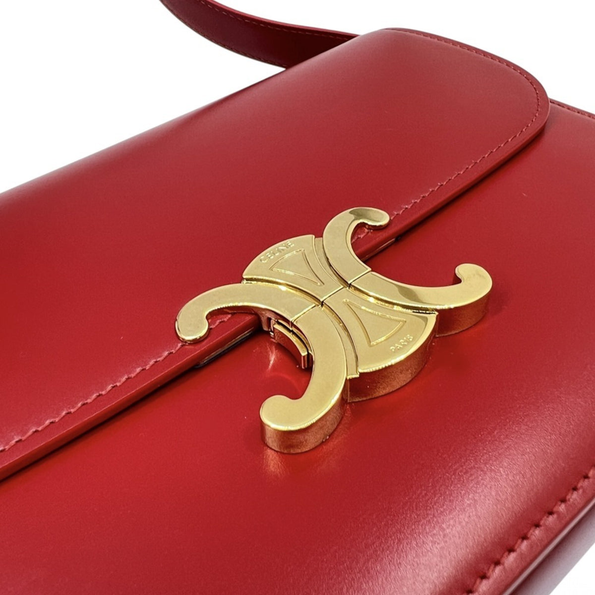 Celine Red Color Leather Pochette Shoulder Bag (Pre-Owned)