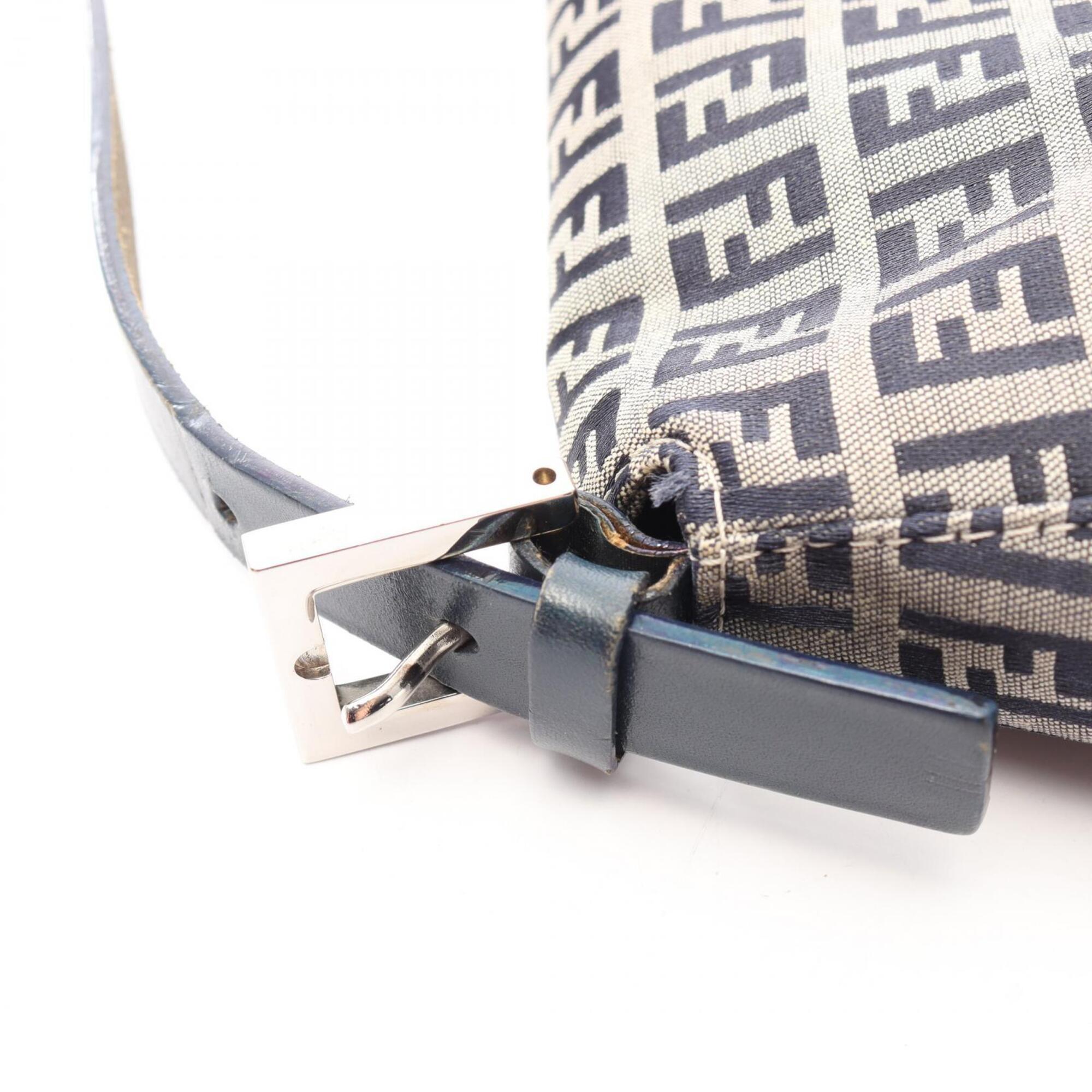 Fendi Gray Navy Canvas Leather Handbag Shoulder Bag (Pre-Owned)
