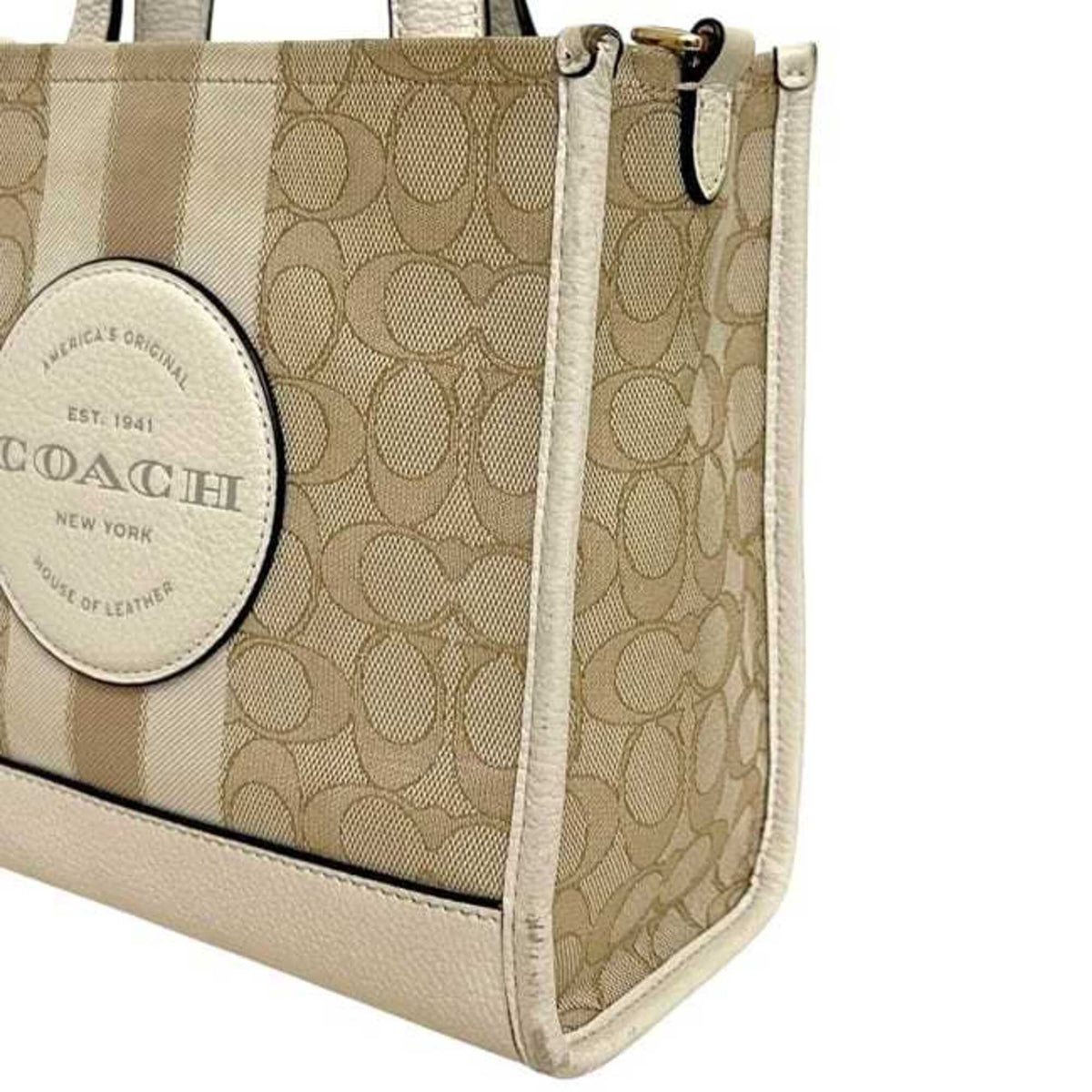 Coach Beige White Canvas Leather Handbag Shoulder Bag (Pre-Owned)