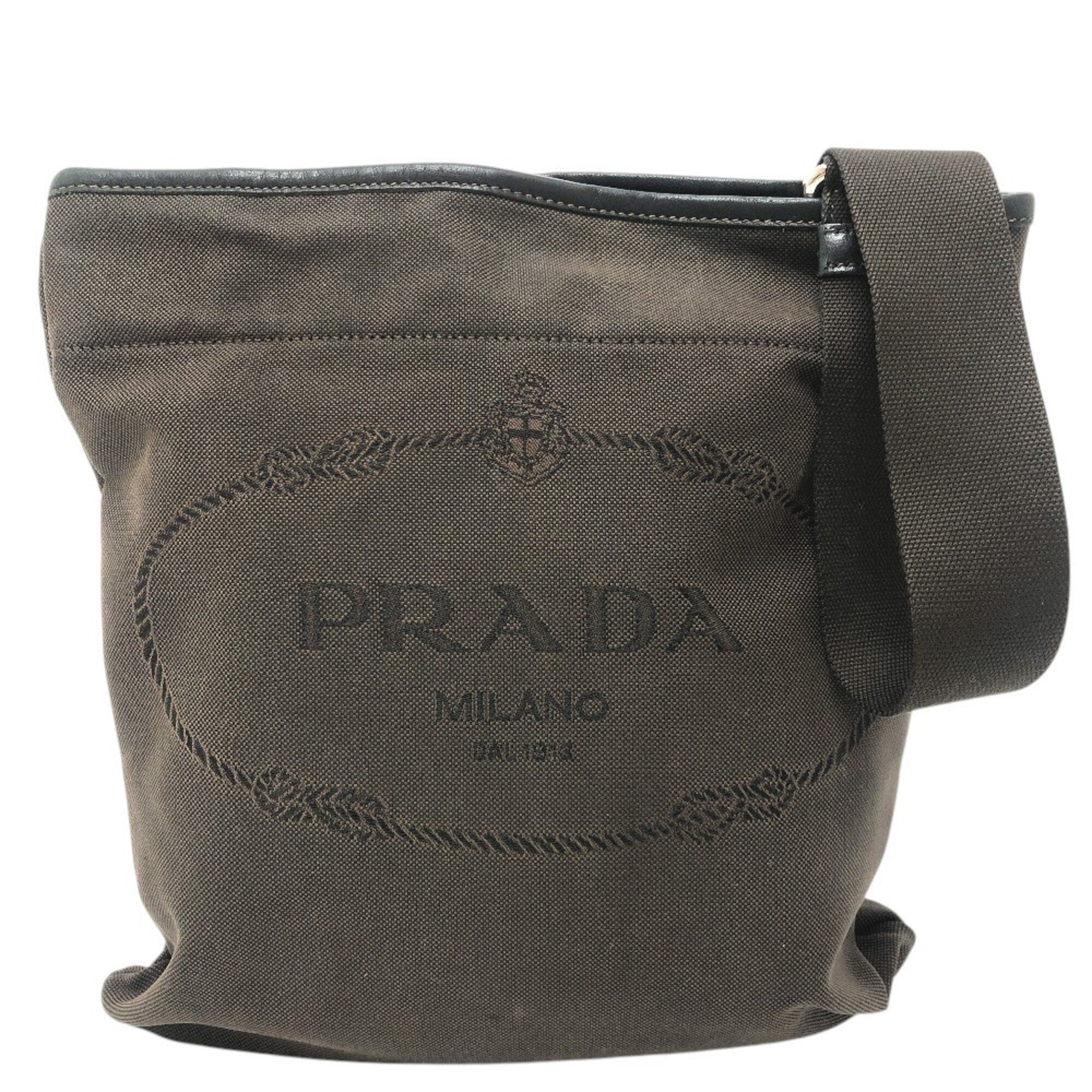 Prada Brown Canvas Pochette Shoulder Bag (Pre-Owned)