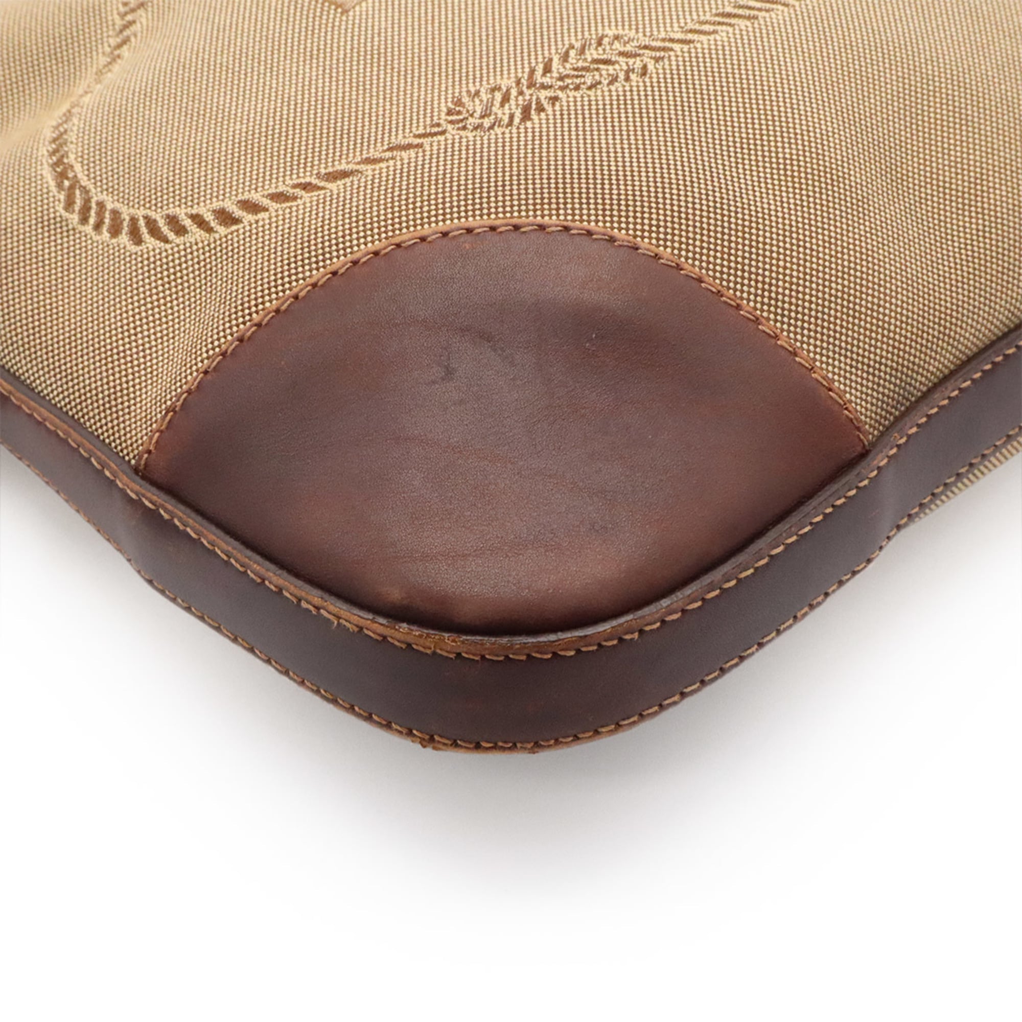 Prada Beige Dark Brown Khaki Canvas Leather Shoulder Bag (Pre-Owned)