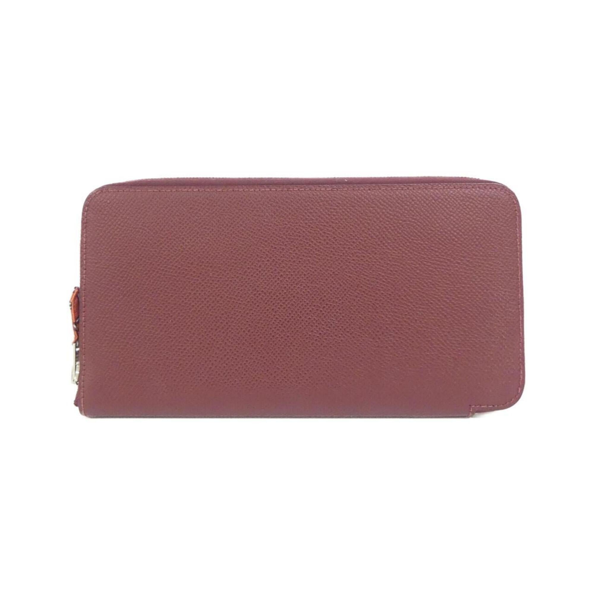 Hermes Red Color Rouge H Epsom Leather Silk Long Wallet (Bi-Fold) (Pre-Owned)