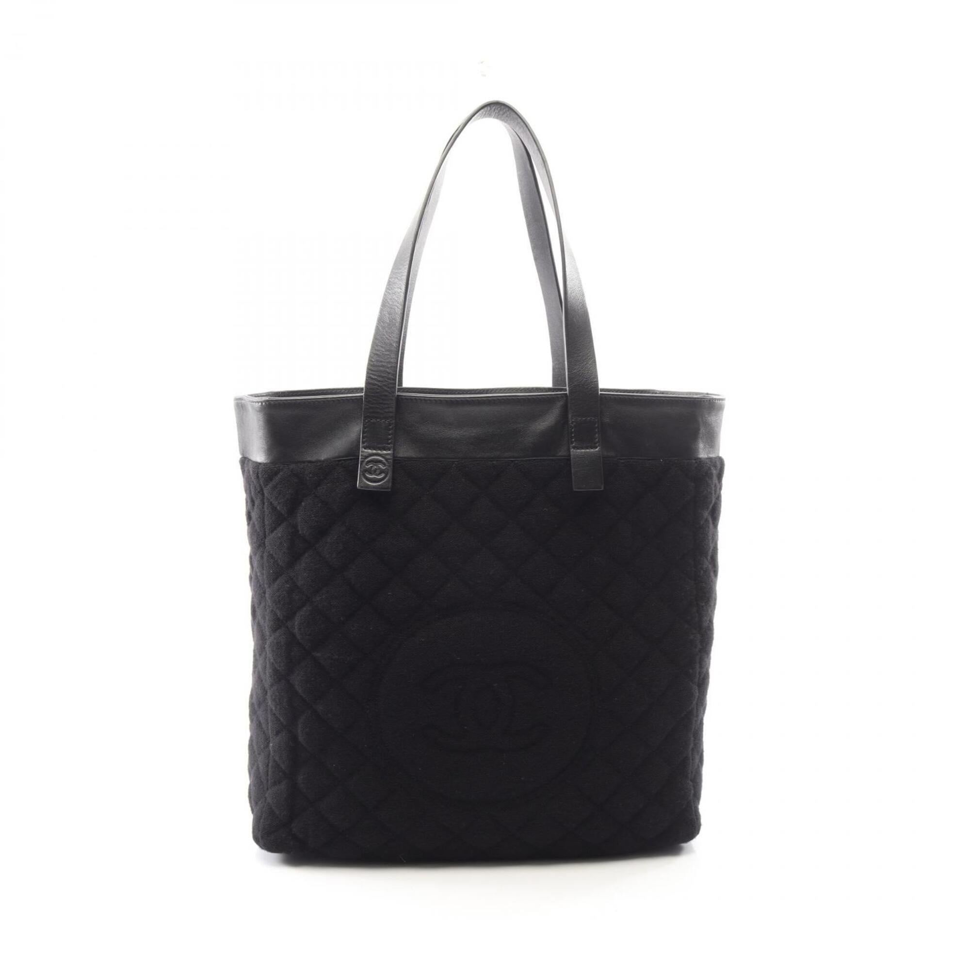 Chanel Black Nylon Leather Pile Fabric Handbag Pouch Tote Bag (Pre-Owned)