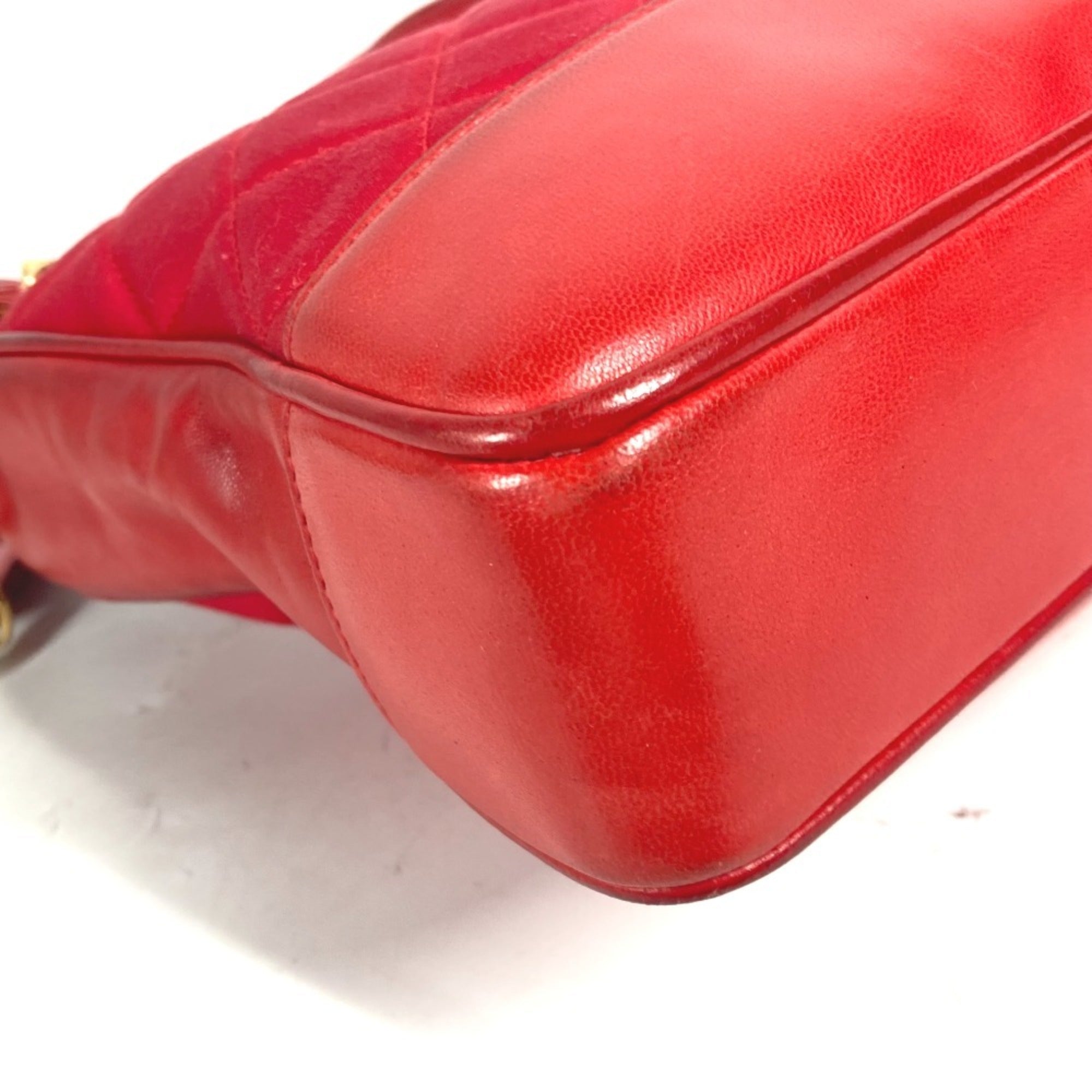 Chanel Red Color Satin Leather Shoulder Bag Tote Bag (Pre-Owned)