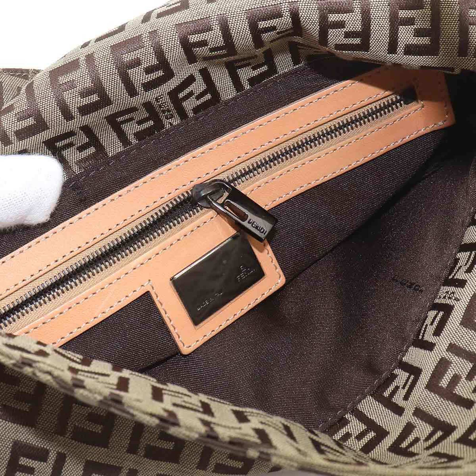 Fendi Beige Brown Canvas Leather Handbag Shoulder Bag (Pre-Owned)