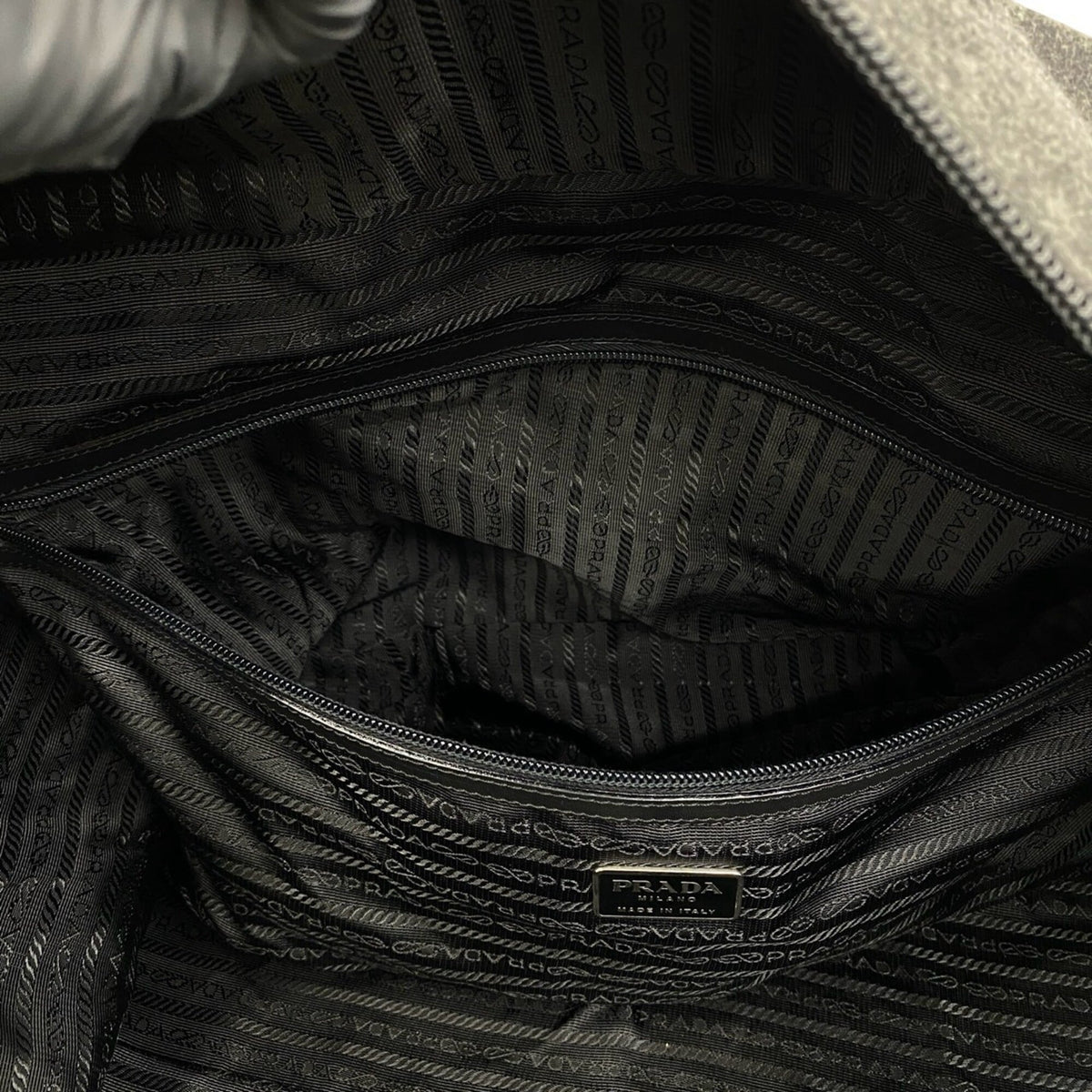 Prada Gray Wool Nylon Boston Bag Shoulder Bag (Pre-Owned)