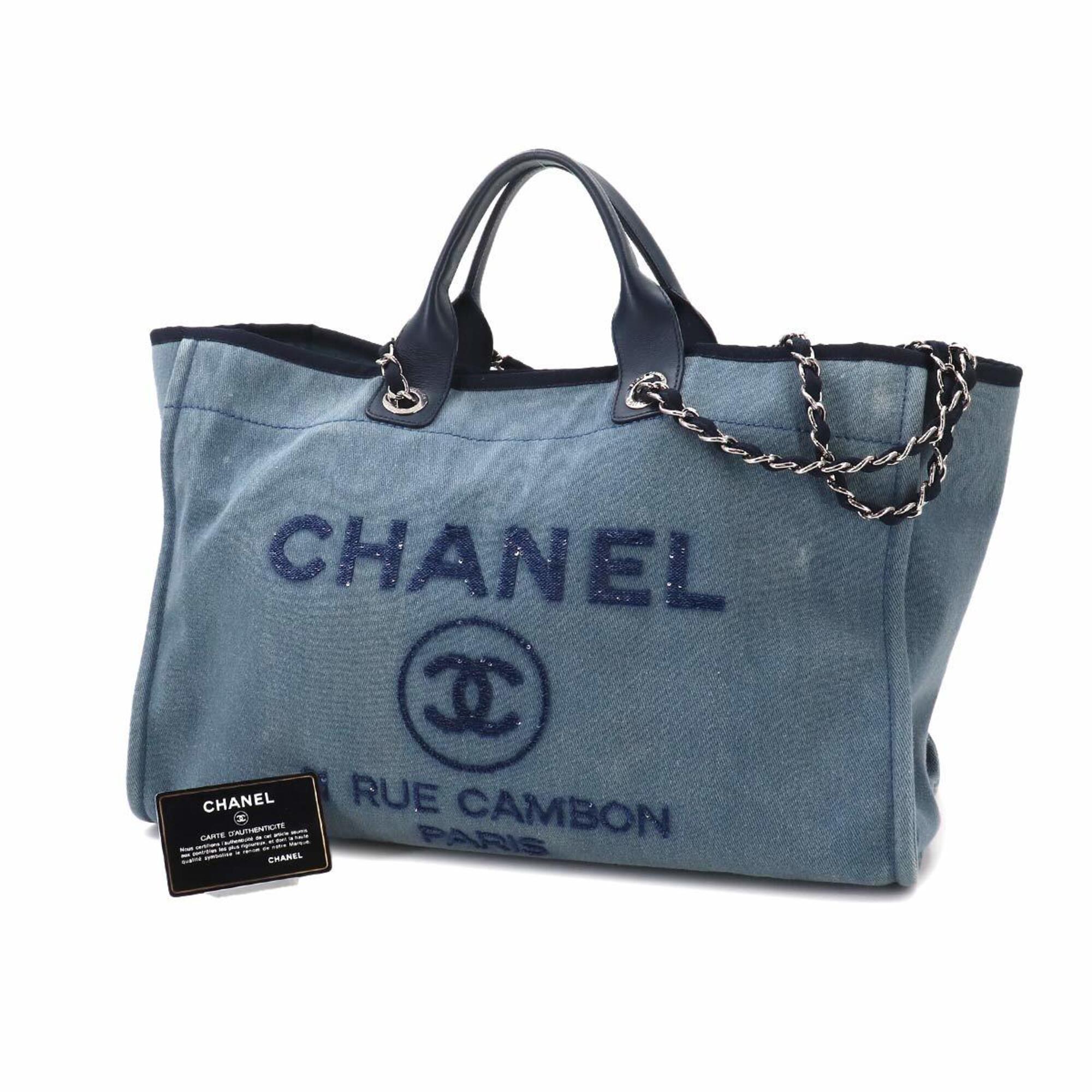Chanel Blue Denim Leather Shoulder Bag Tote Bag (Pre-Owned)